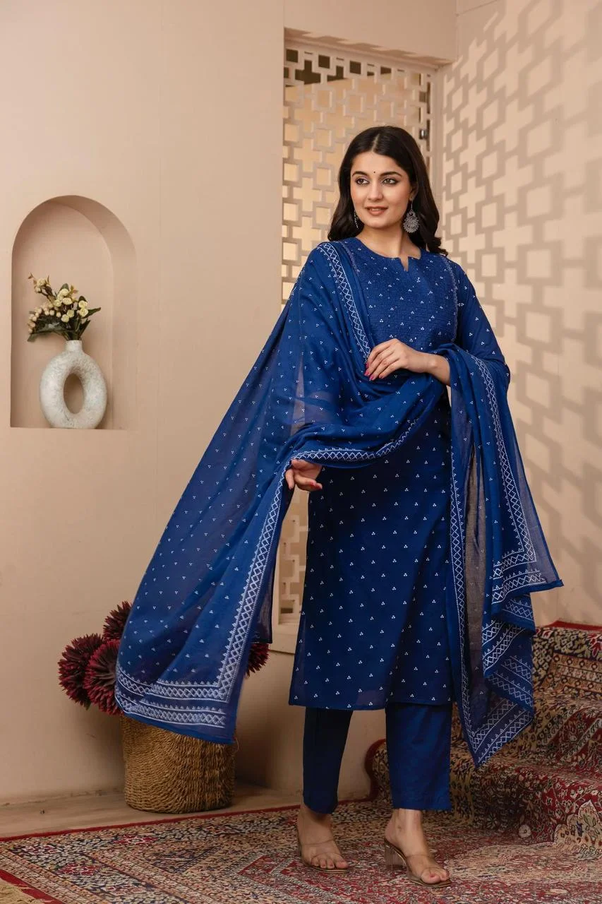  Blue Printed Cotton Salwar Suit - Image 2