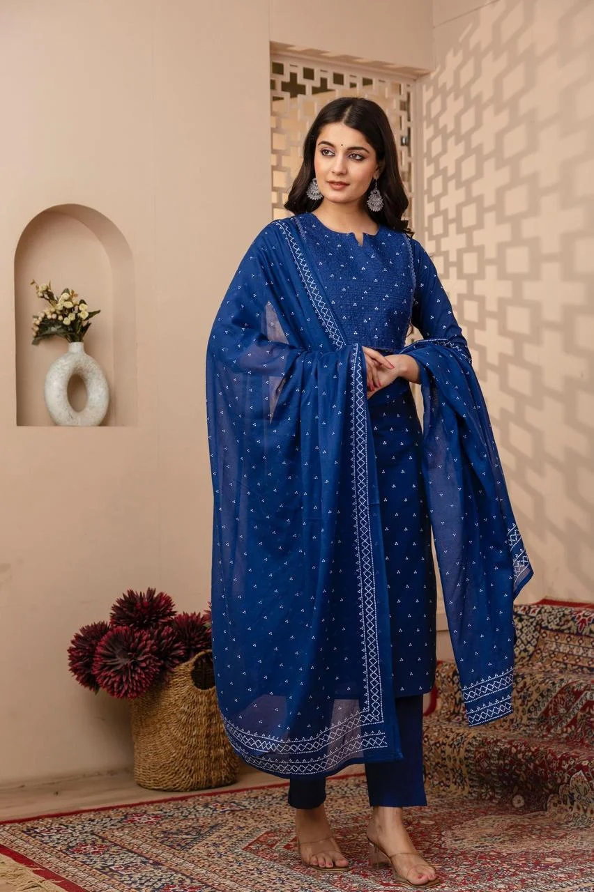  Blue Printed Cotton Salwar Suit - Image 3