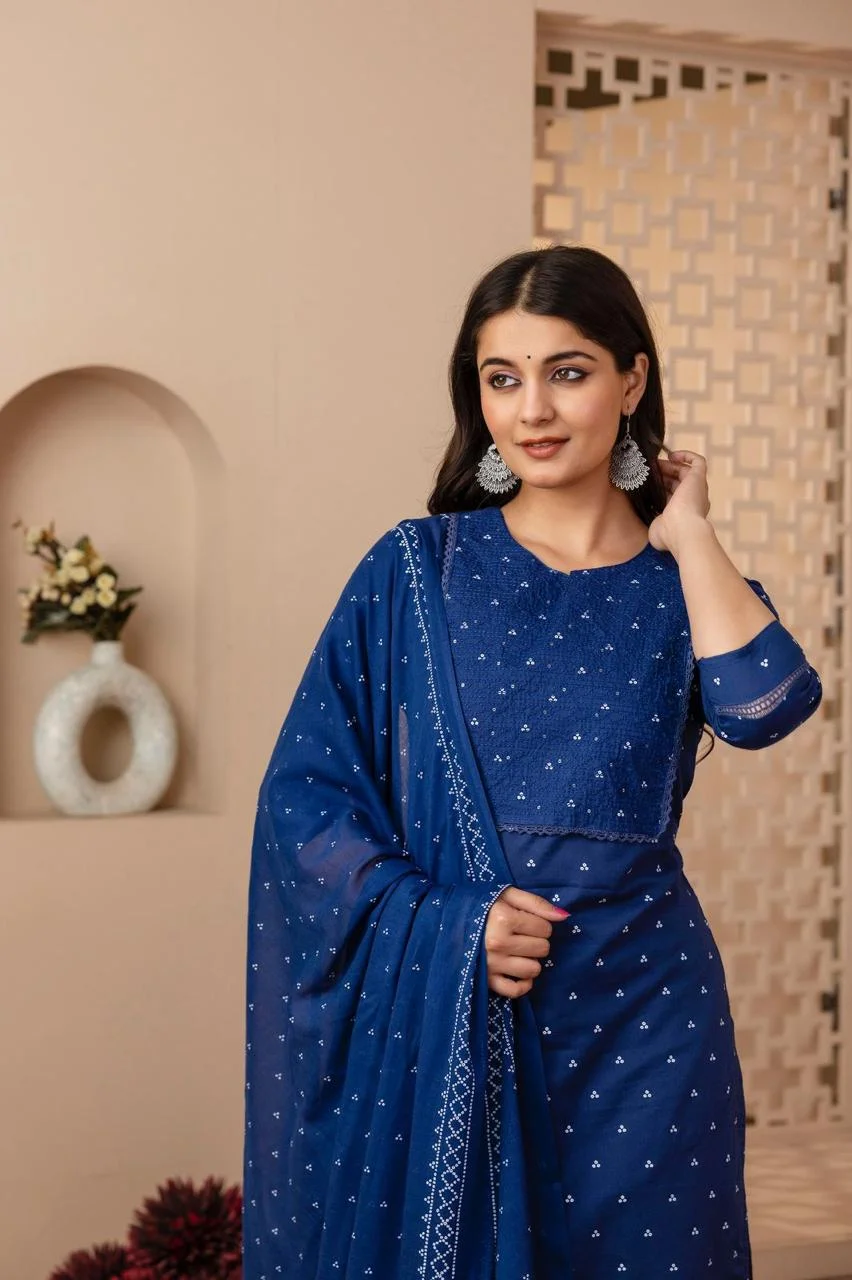 Blue Printed Cotton Salwar Suit - Image 4