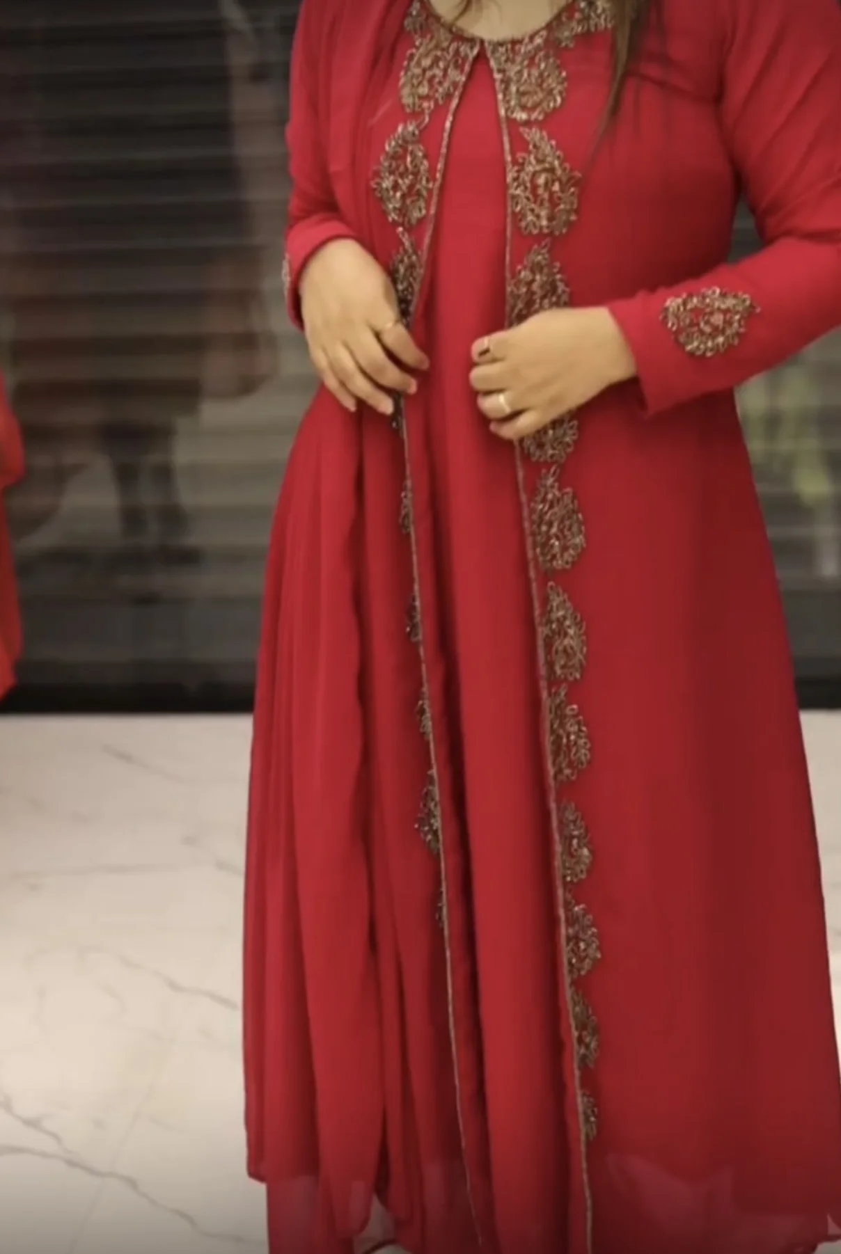  Red Gown with Embroidered Jacket