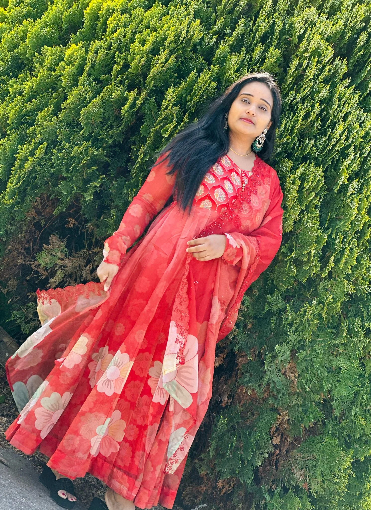  Red Floral Printed Anarkali Suit