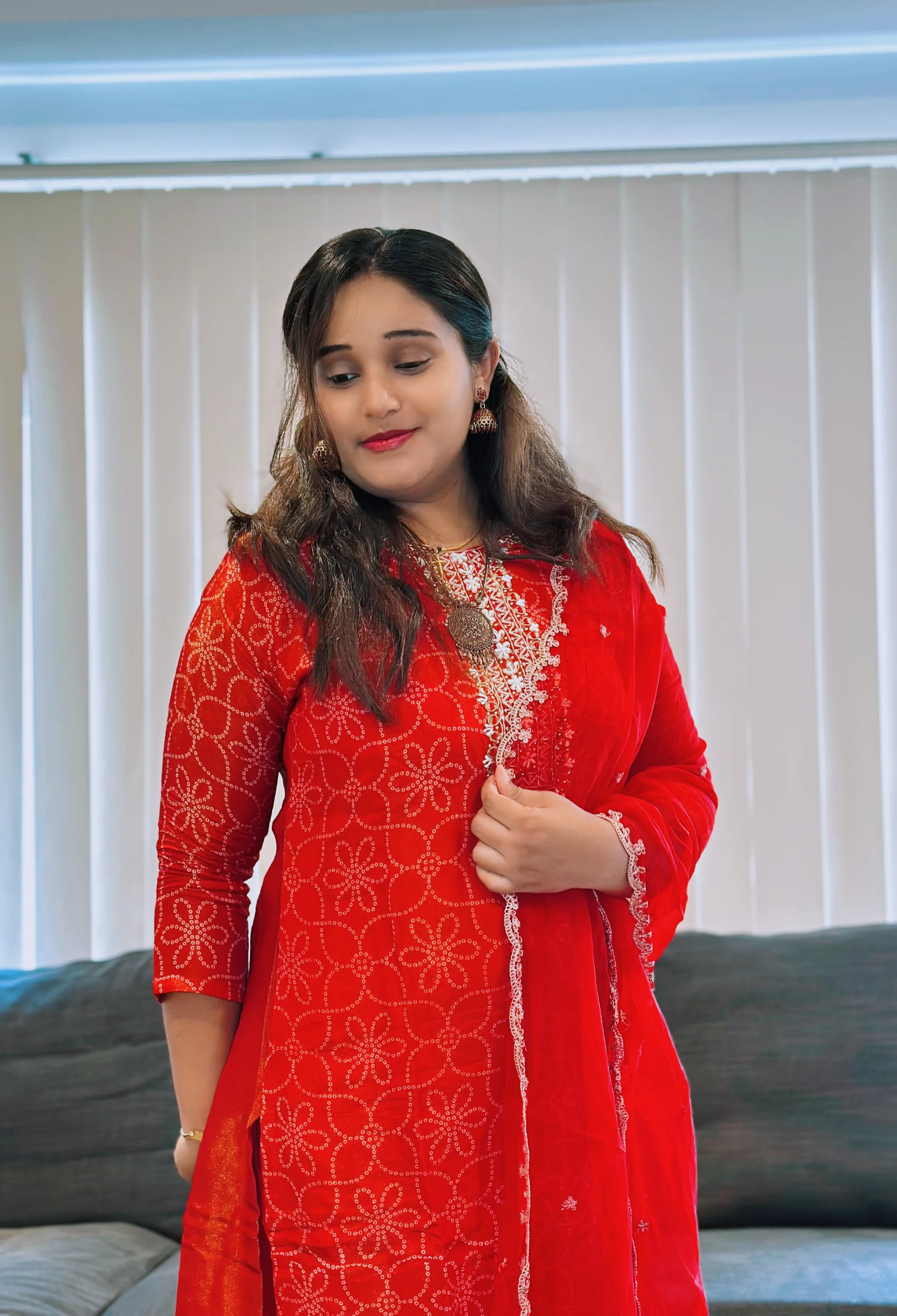 Red Embroidered Salwar Suit with Mirror Work