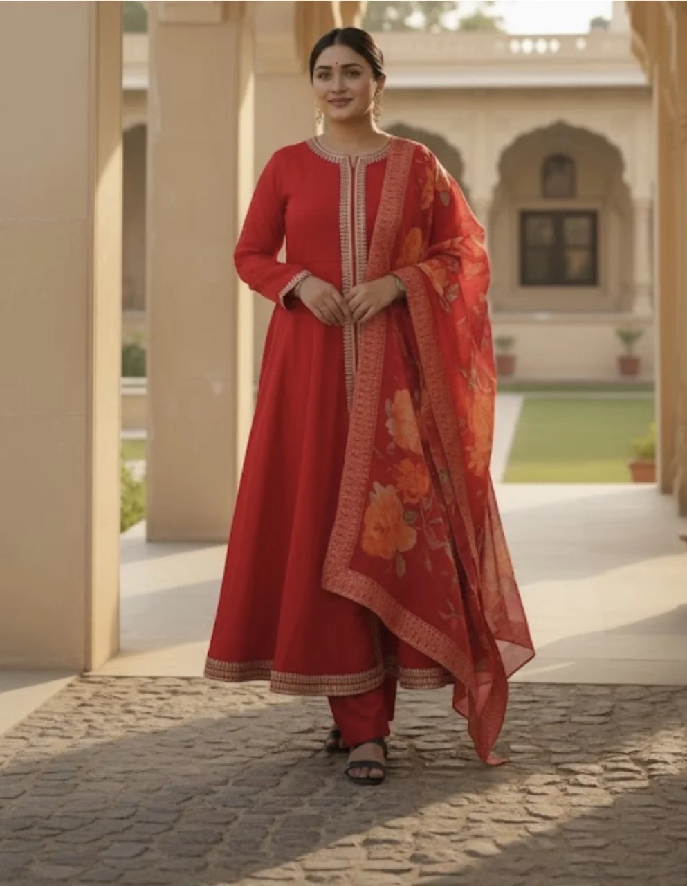  Red Anarkali Salwar Suit with Printed Dupatta