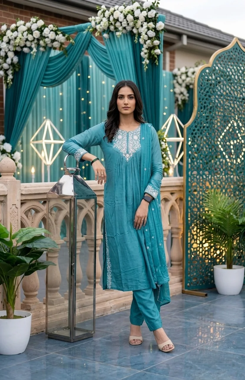  Teal Blue Embroidered Salwar Suit
