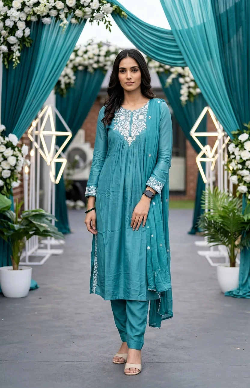  Teal Blue Embroidered Salwar Suit - Image 2