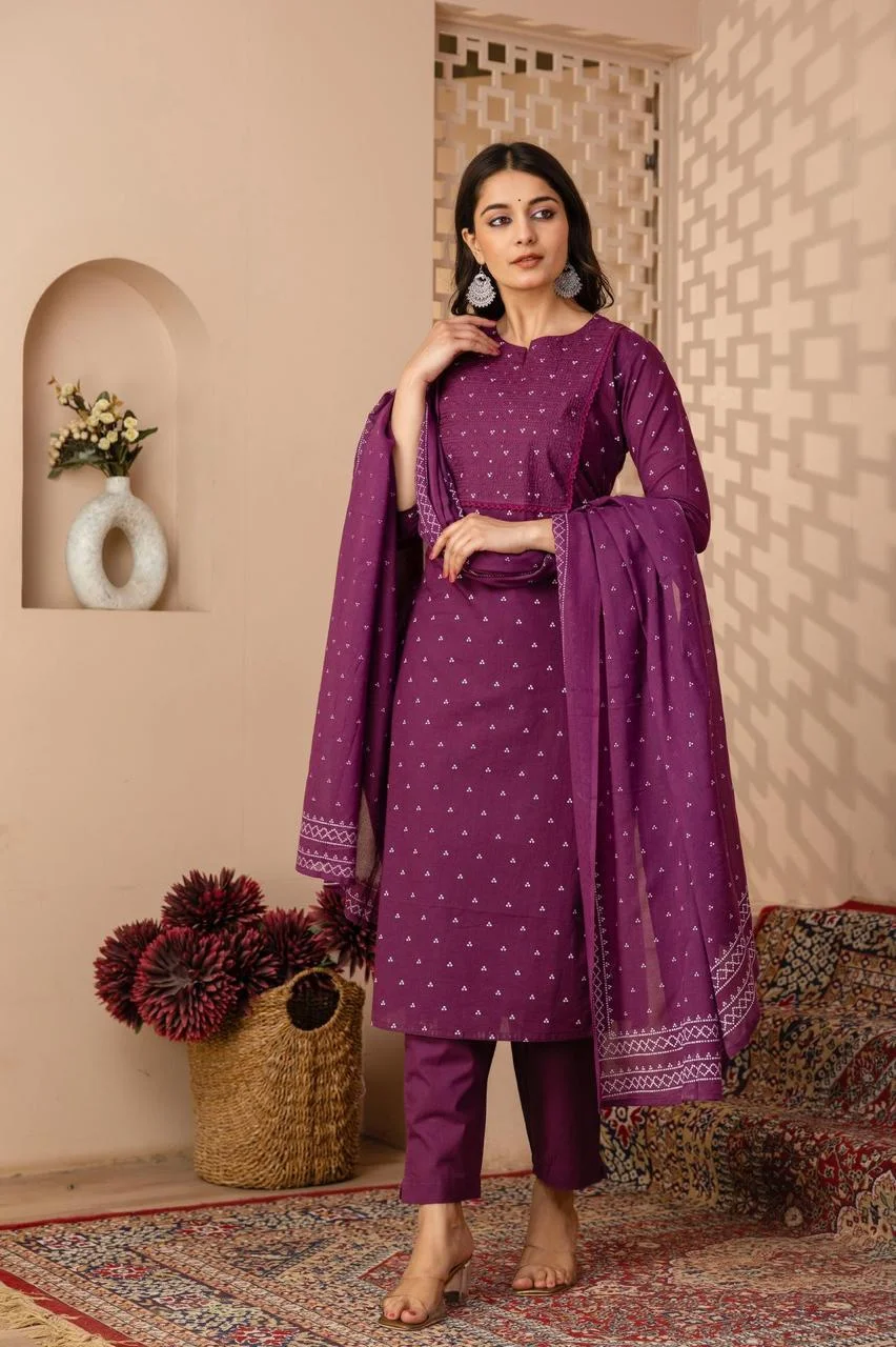  Purple Printed Cotton Salwar Suit