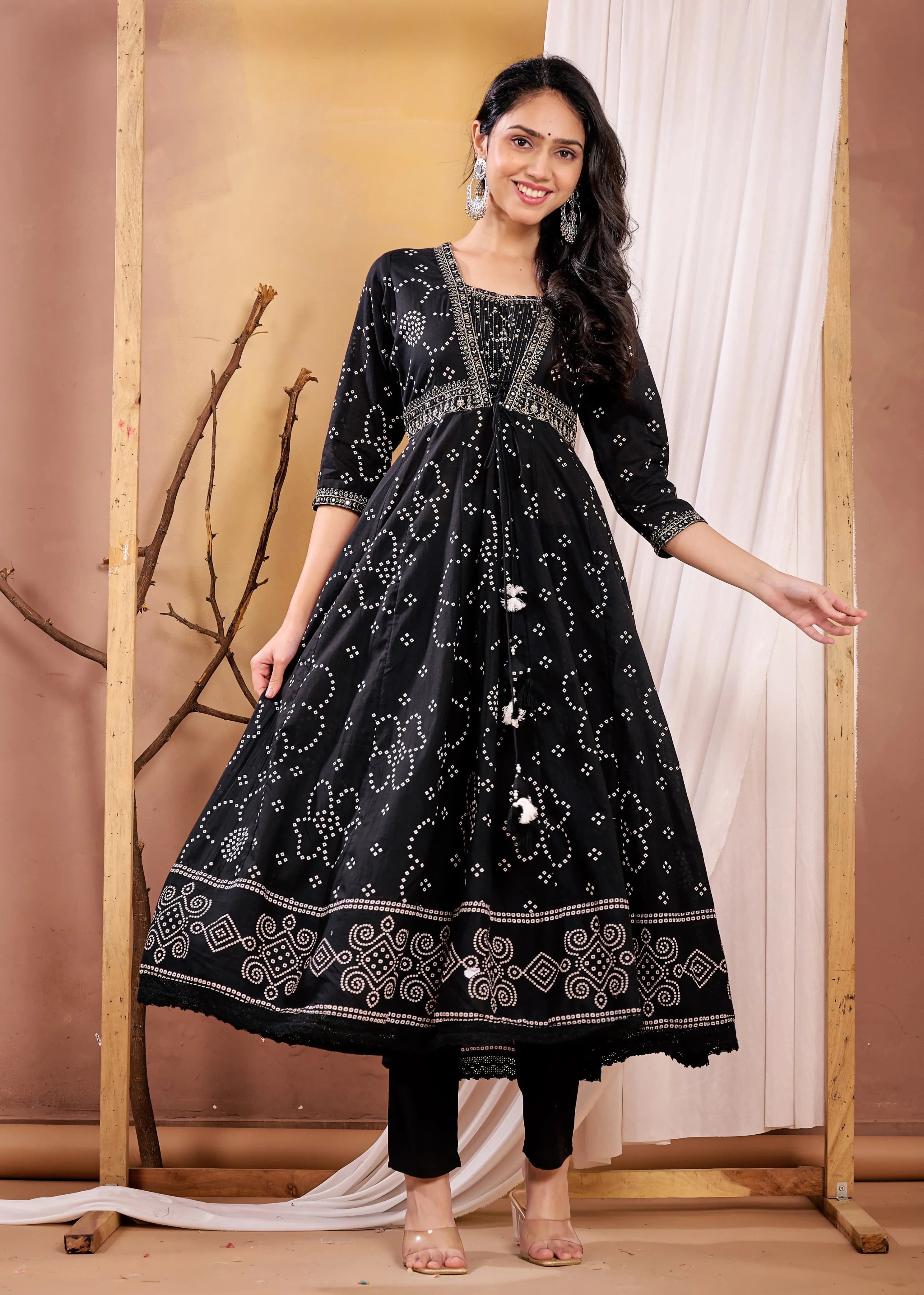  Black Bandhani Print Anarkali Suit
