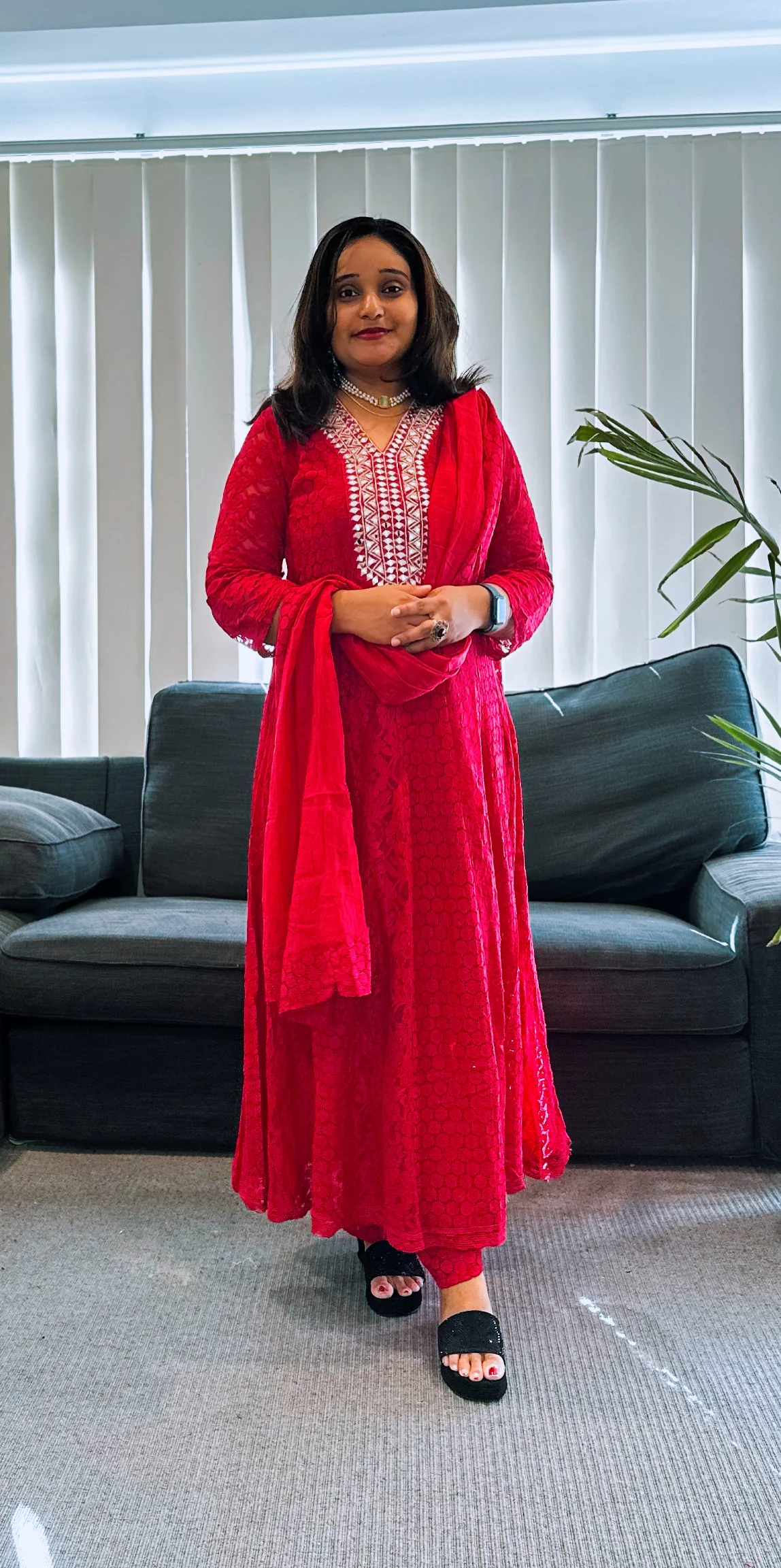 Red Mirror Work Salwar Suit
