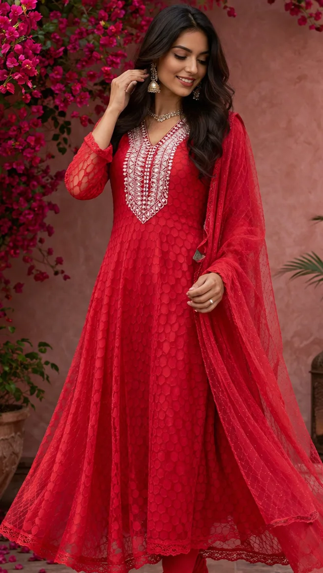 Red Mirror Work Salwar Suit
