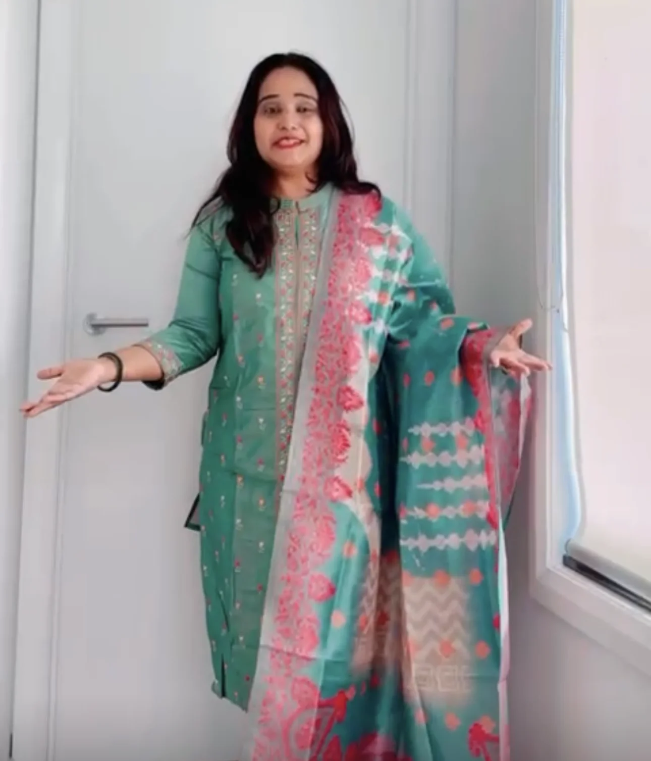  Teal Green Salwar Suit with Printed Dupatta