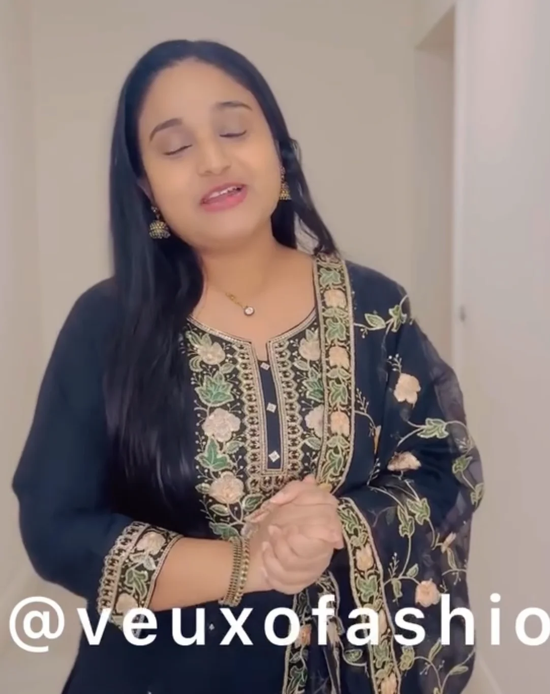  Black Embroidered Salwar Suit with Floral Dupatta