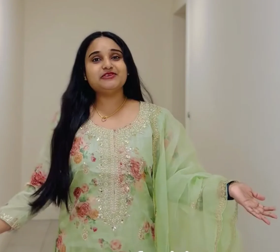 Light Green Floral Printed Salwar Suit with Embellished Neckline