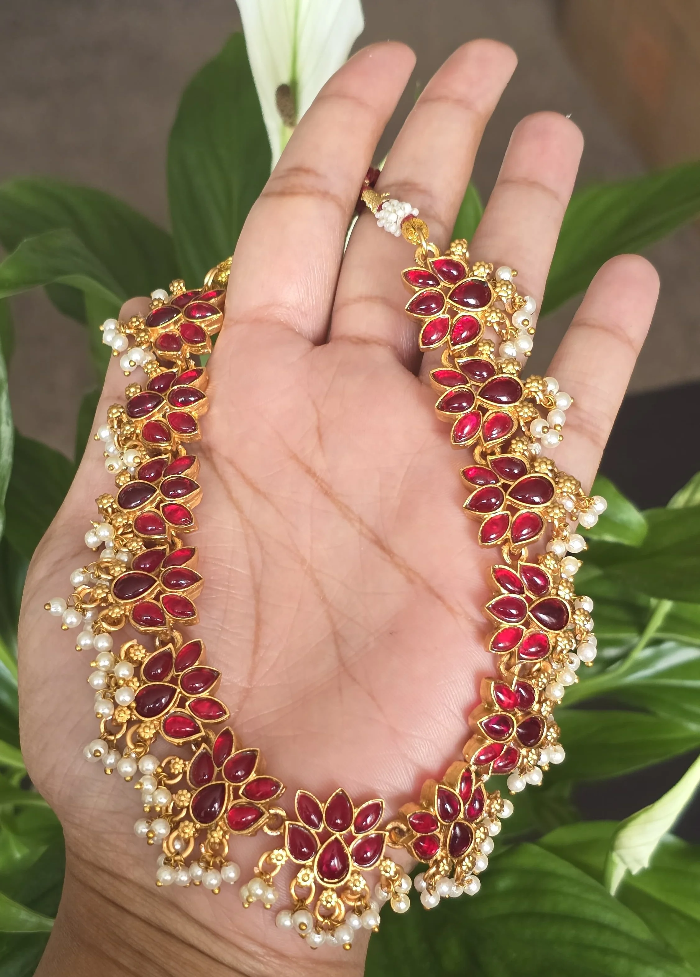 Ruby Floral Choker with Pearl Drops - Image 2