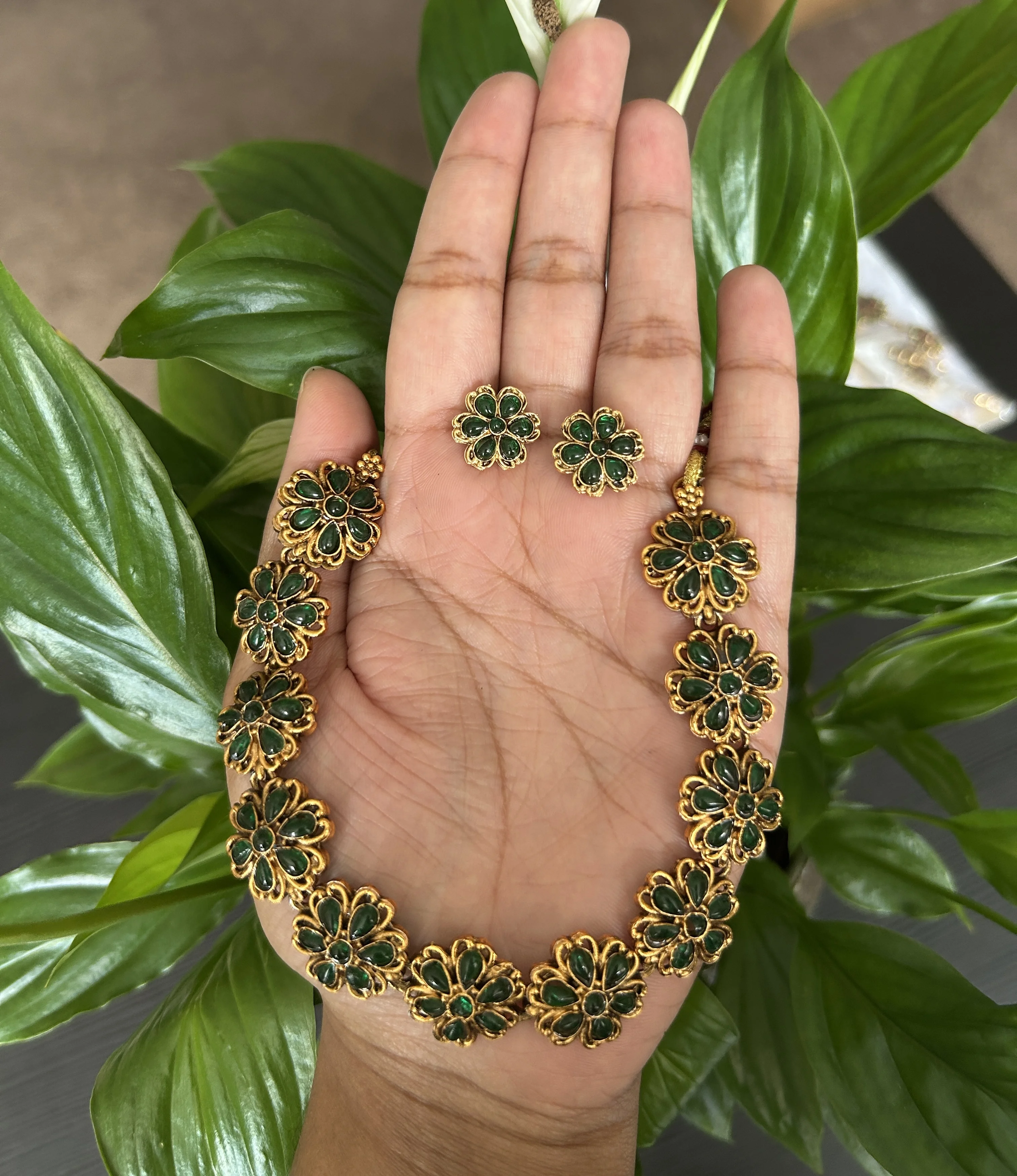 Emerald Green Floral Choker Set