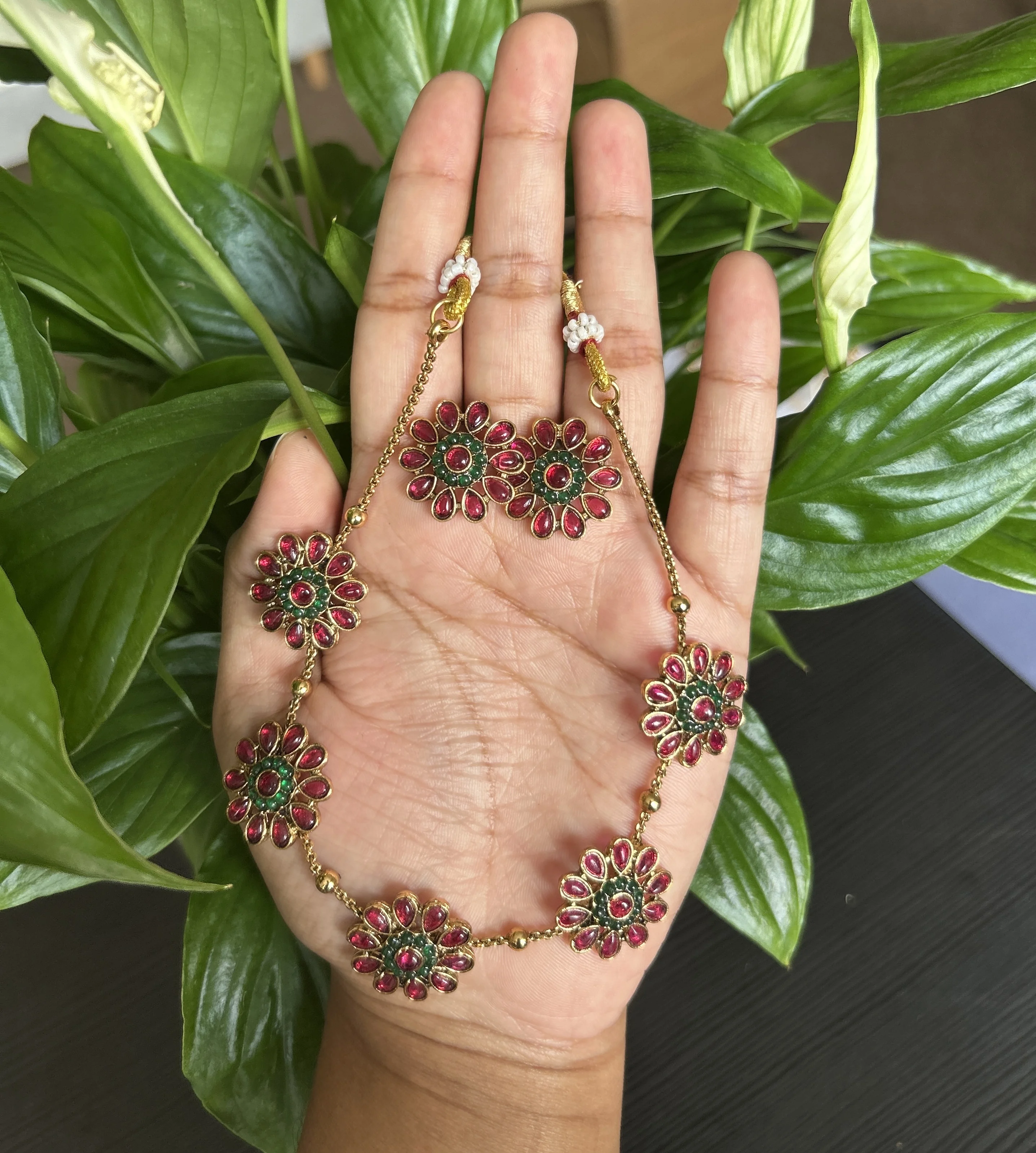 Ruby & Emerald Floral Necklace Set
