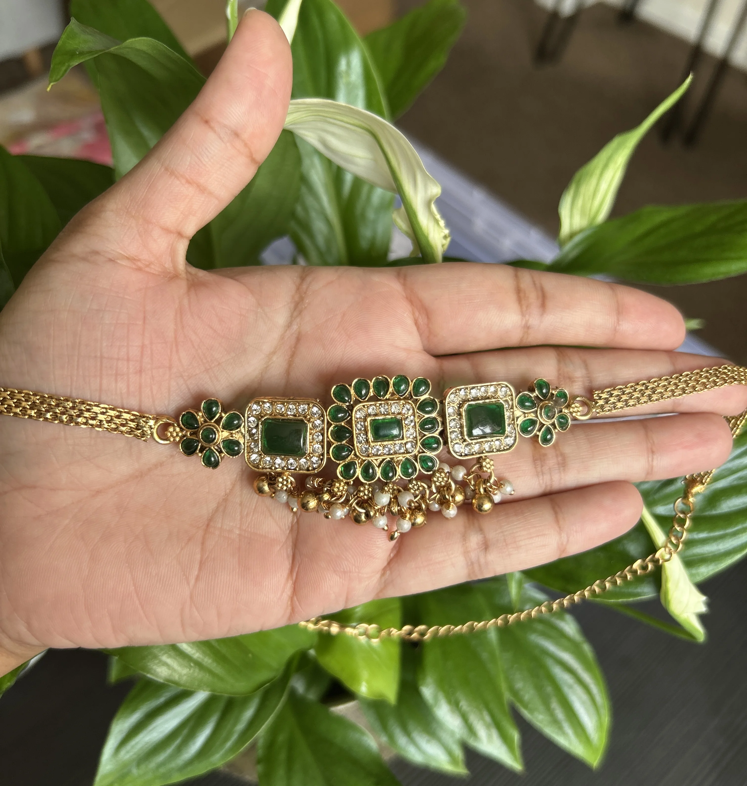 Emerald Stone Choker with Jhumkas - Image 2