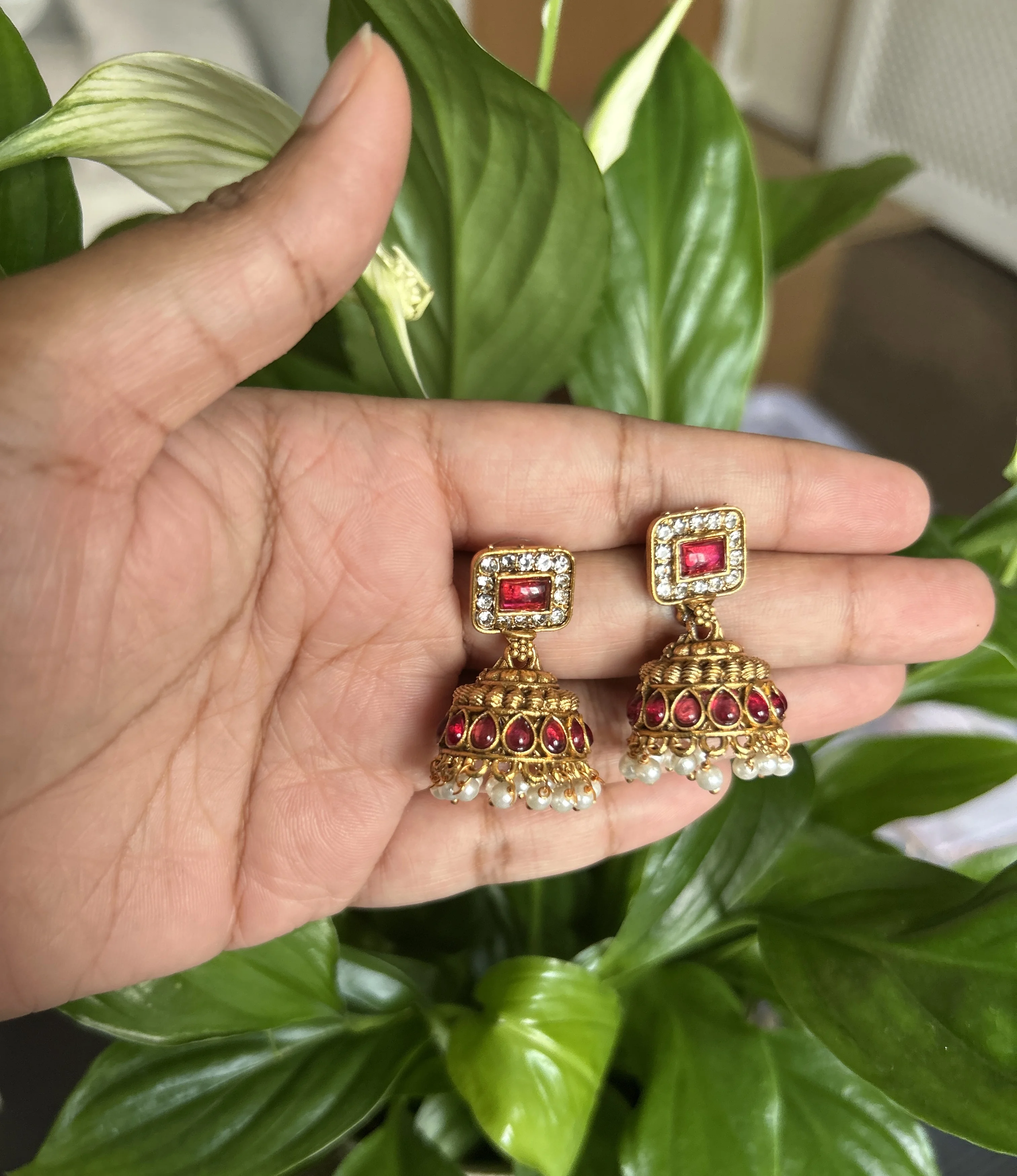 Ruby Stone Choker with Jhumkas - Image 2