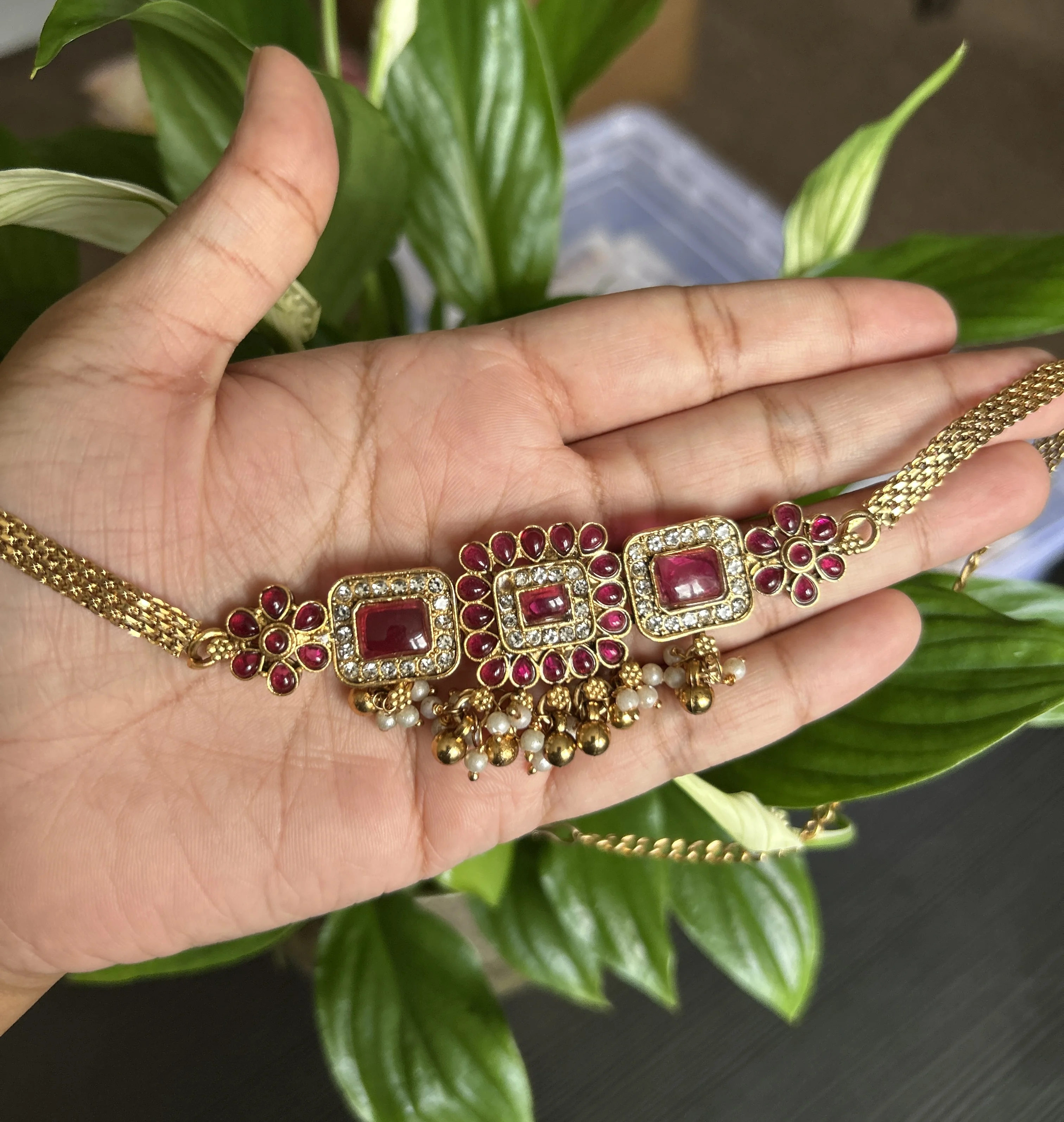 Ruby Stone Choker with Jhumkas - Image 3