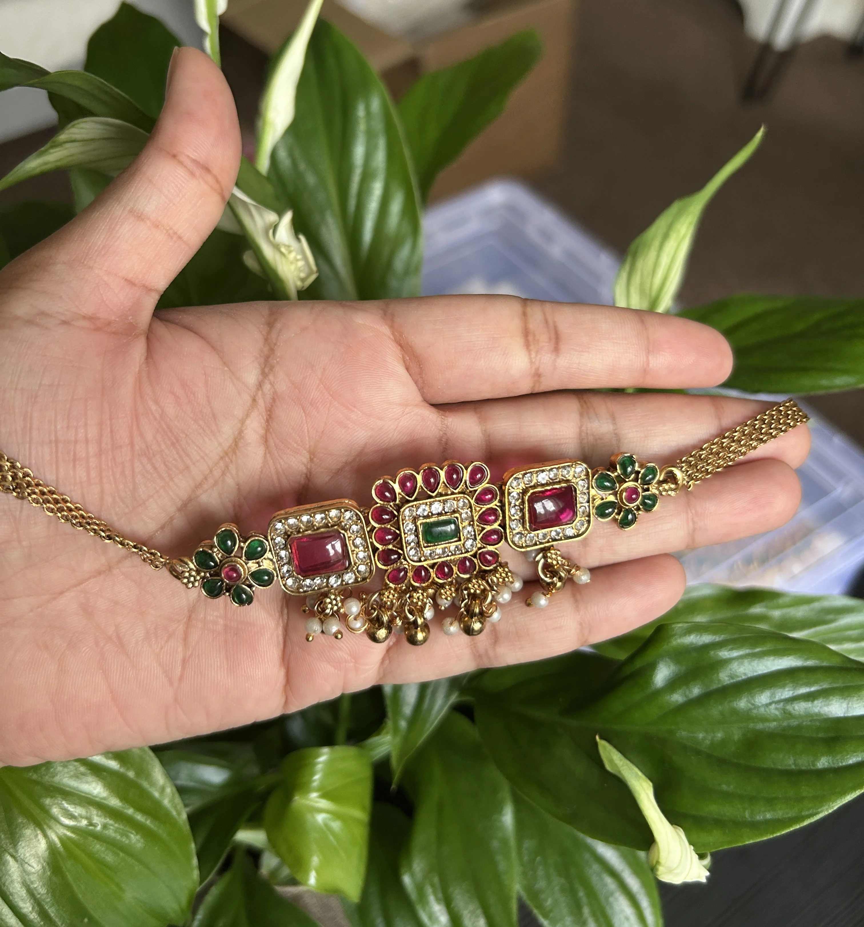 Ruby & Emerald Choker with Jhumkas - Image 2