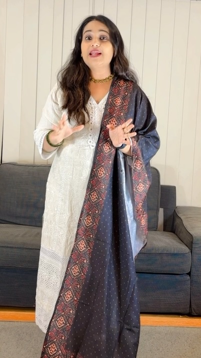White Chikankari Salwar with Black and Red Printed Dupatta