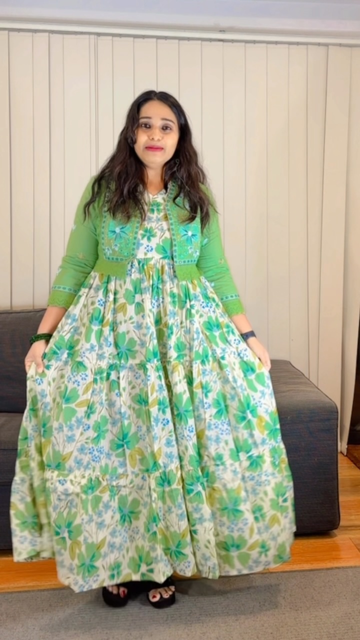 Green Floral Printed Maxi Dress with Matching Jacket - Image 2