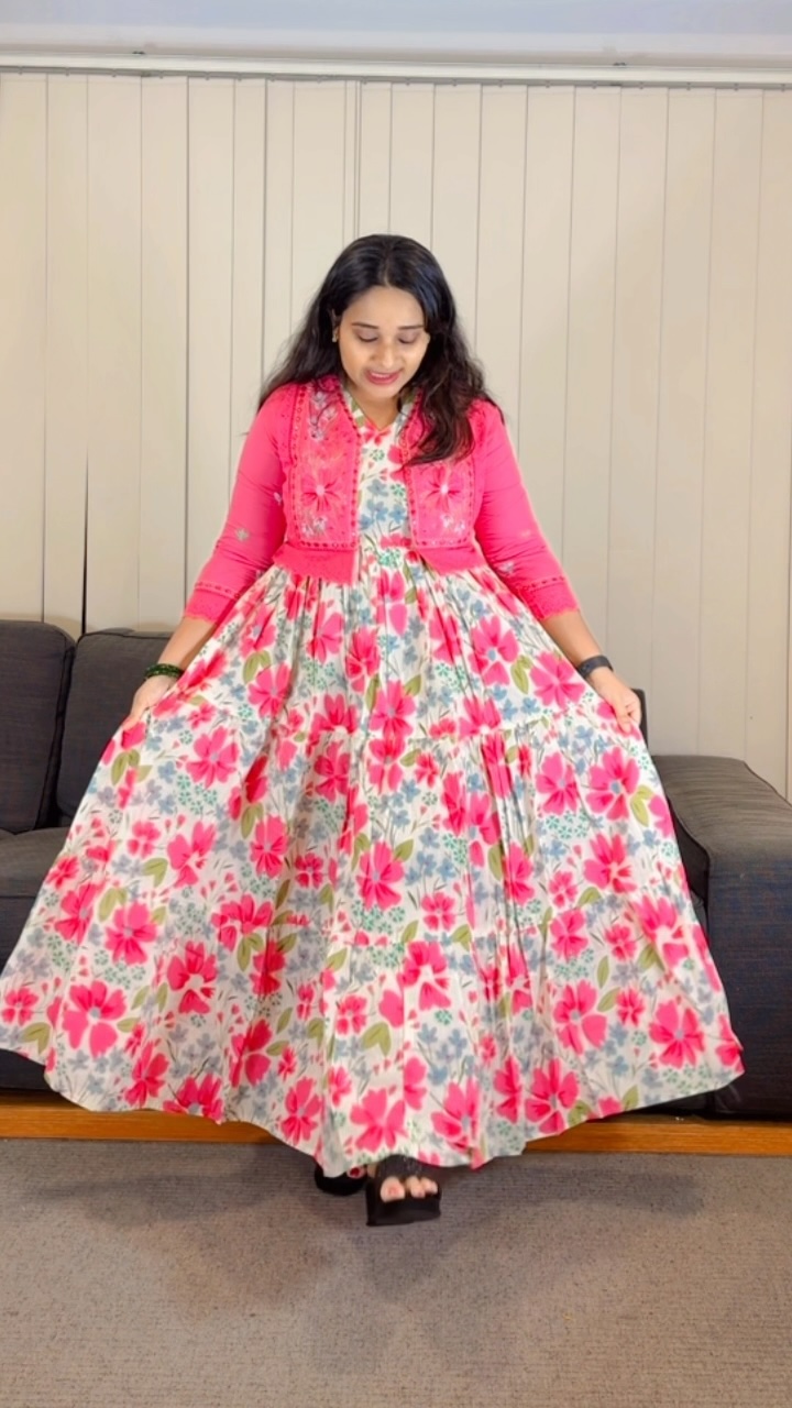 Pink Floral Printed Maxi Dress with Matching Jacket - Image 2