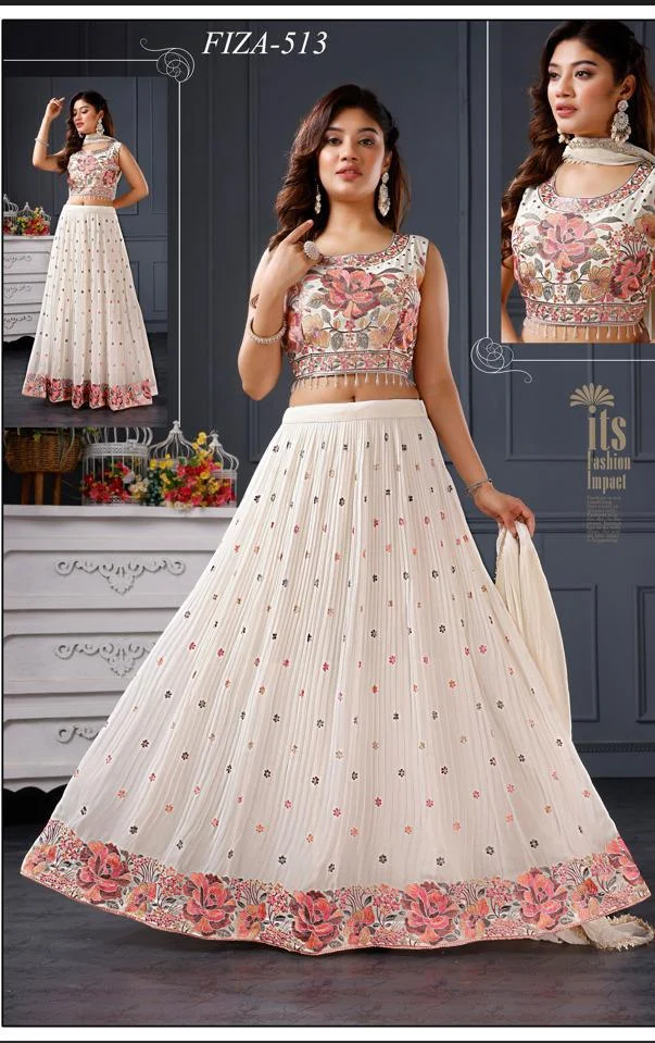  White Lehenga Choli with Floral Embroidery