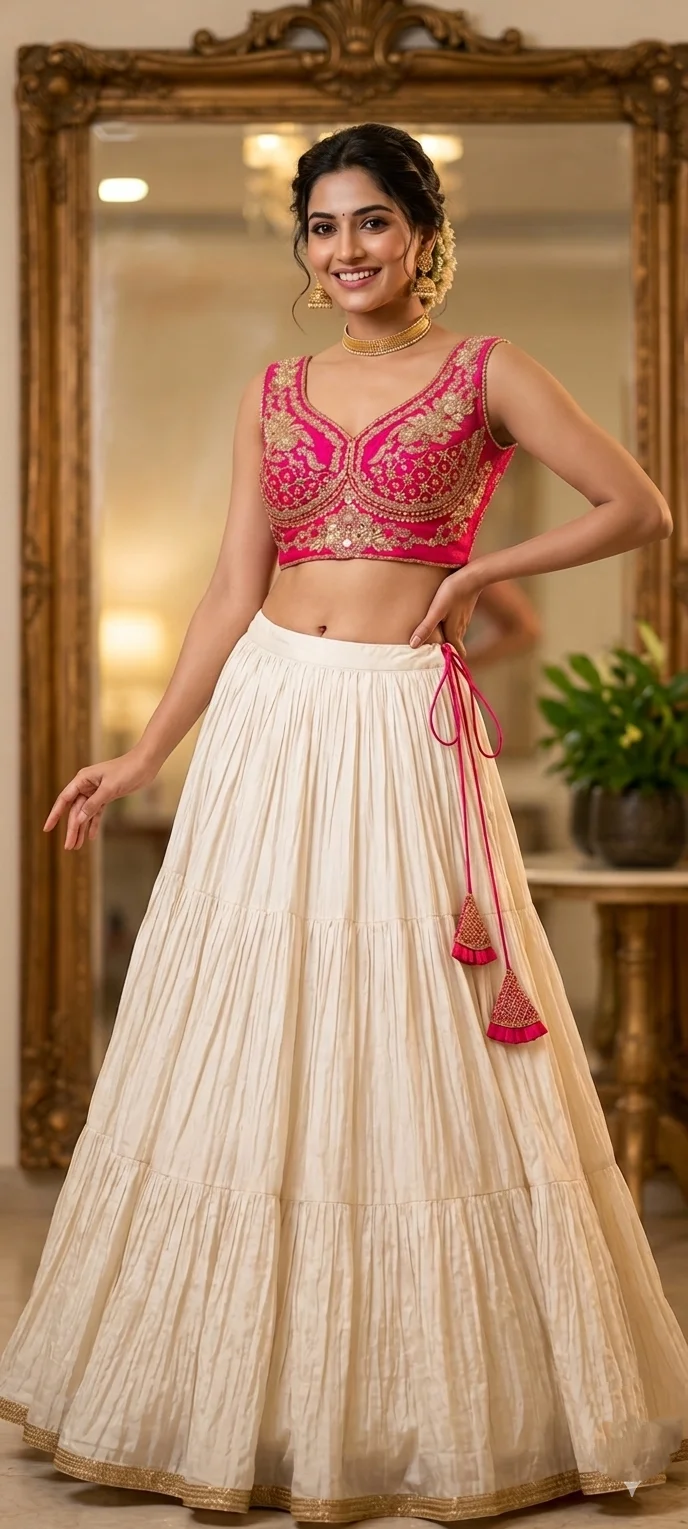  Hot Pink Heavily Embellished Blouse with Zari and Sequin Work