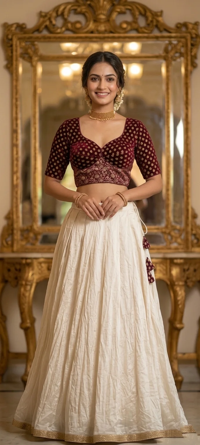 Wine Brocade Blouse with Gold Buta and Floral Motifs