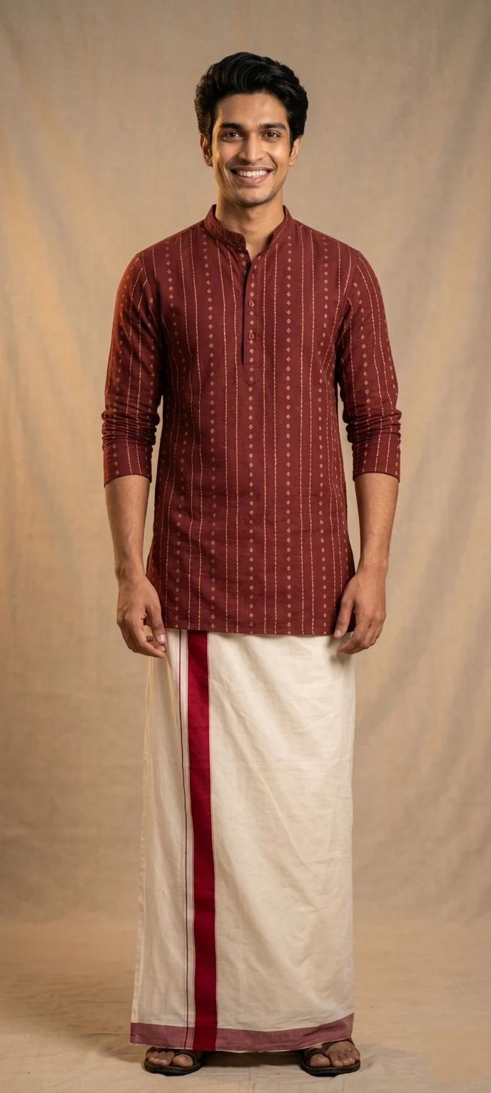 Maroon Kurta with Gold Vertical Stripes and Diamond Motifs. Kurta only