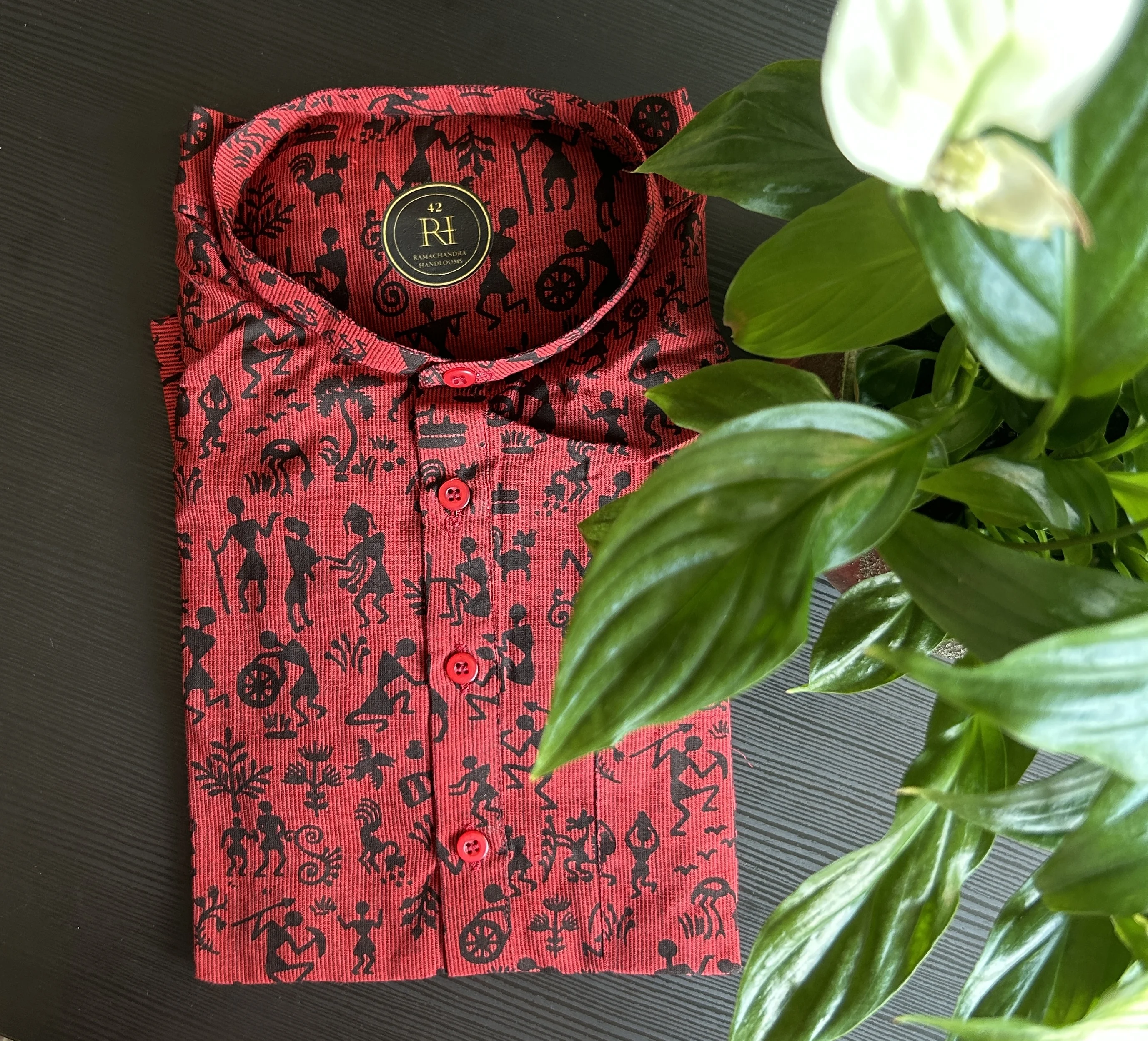 Red and Black Printed Kurta with Tribal Motifs