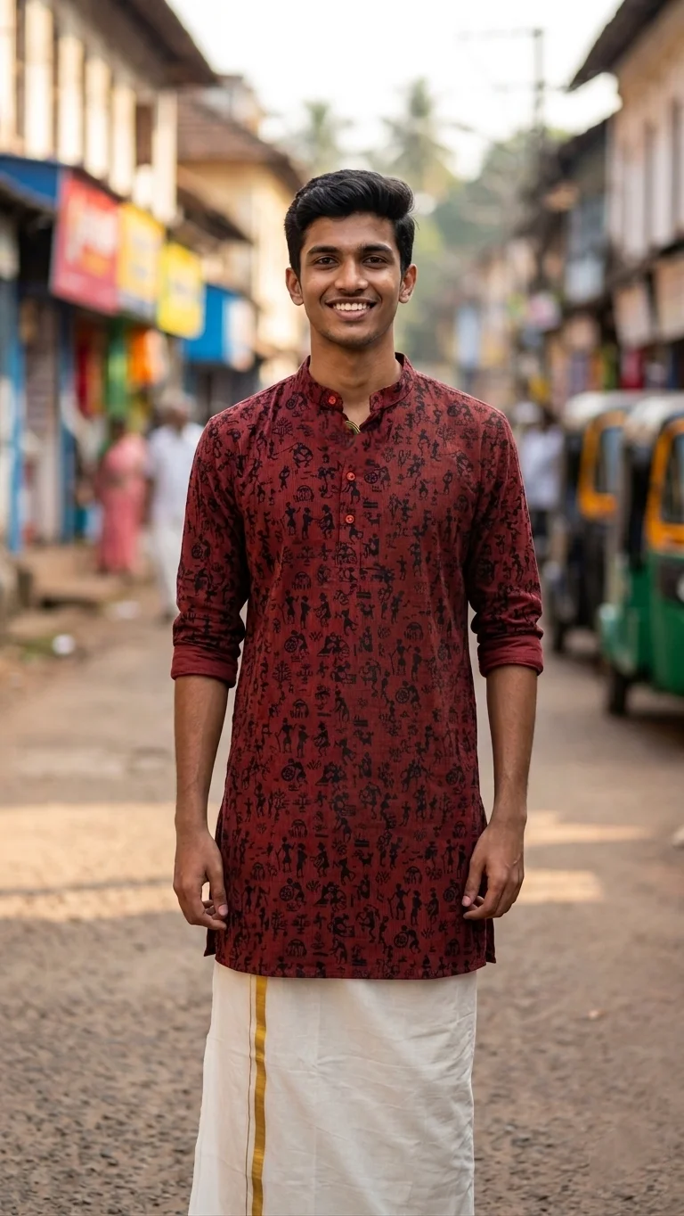 Red and Black Printed Kurta with Tribal Motifs. Kurta only