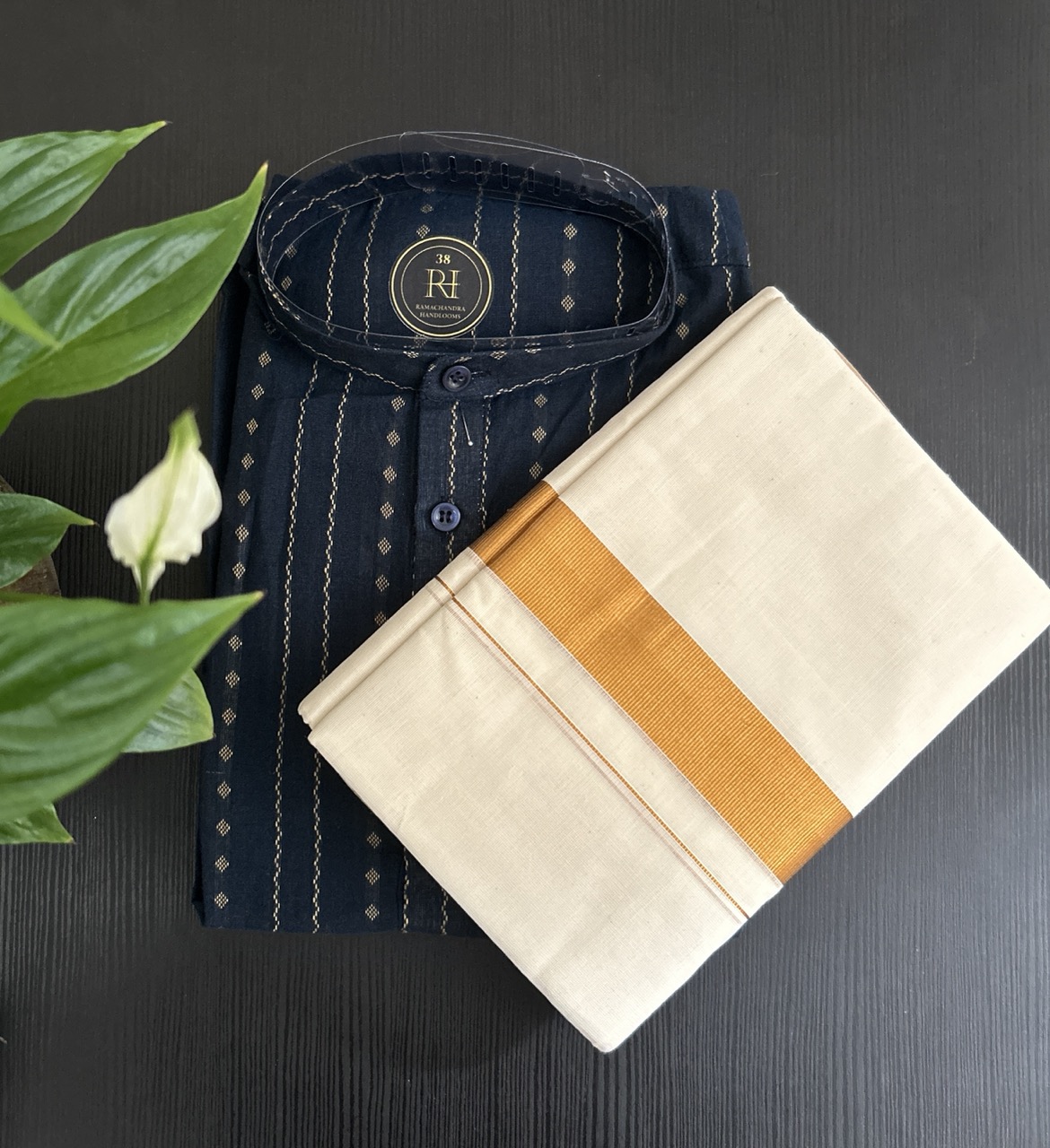  Blue and Gold Striped Kurta with Diamond Motifs