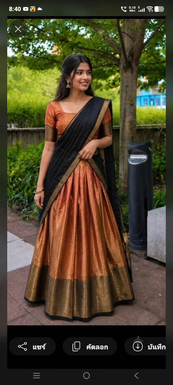 Red Brocade Top with Red Brocade Skirt and Black and Gold Bordered Shawl (Dhavani Set)