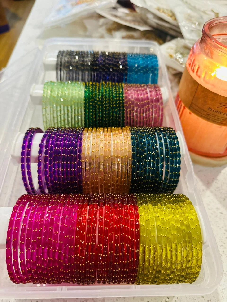 Multi-colored Glass Rain Drop Bangles (6 dozen)