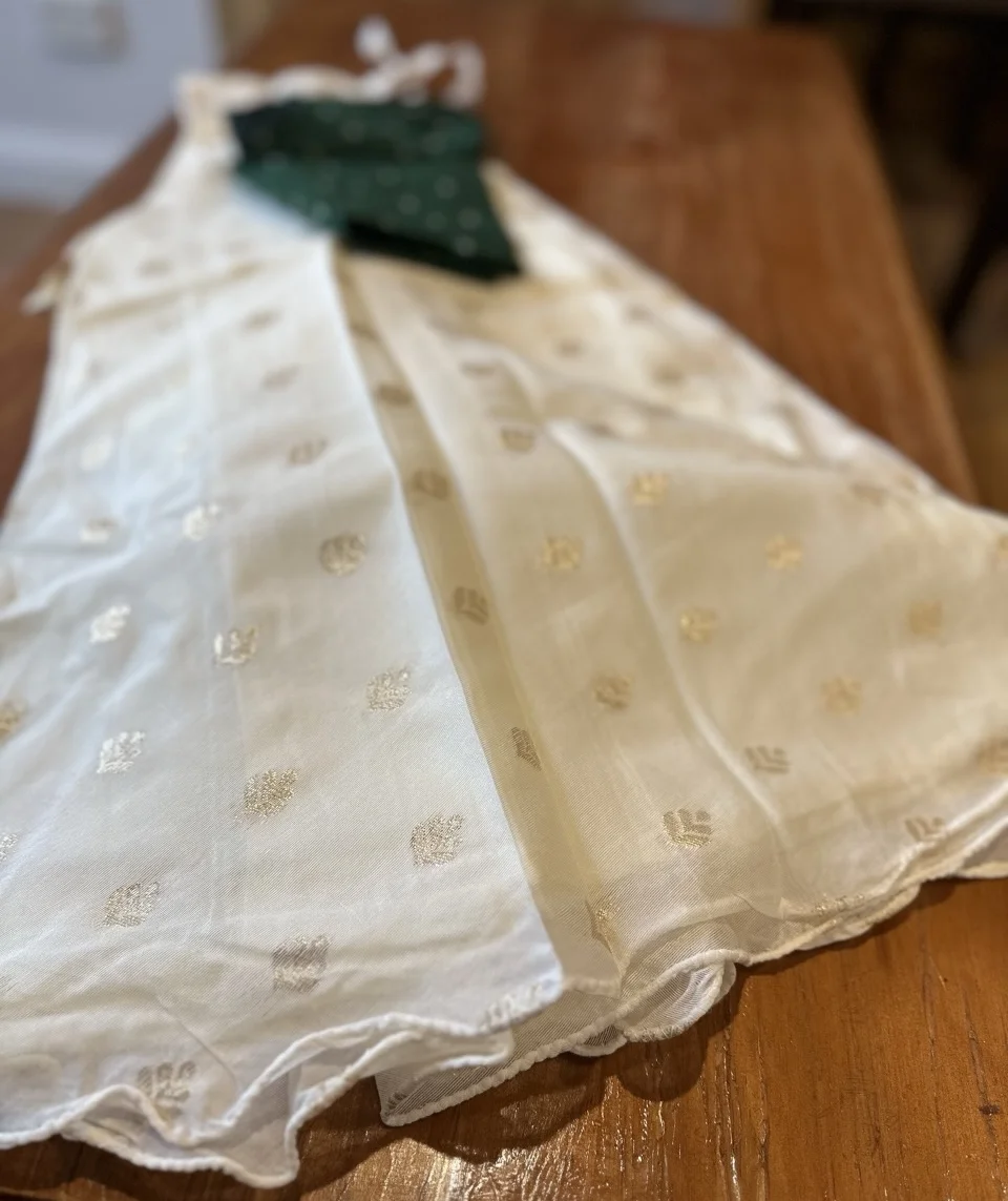 Kids' Green and White Motif skirt and top Set