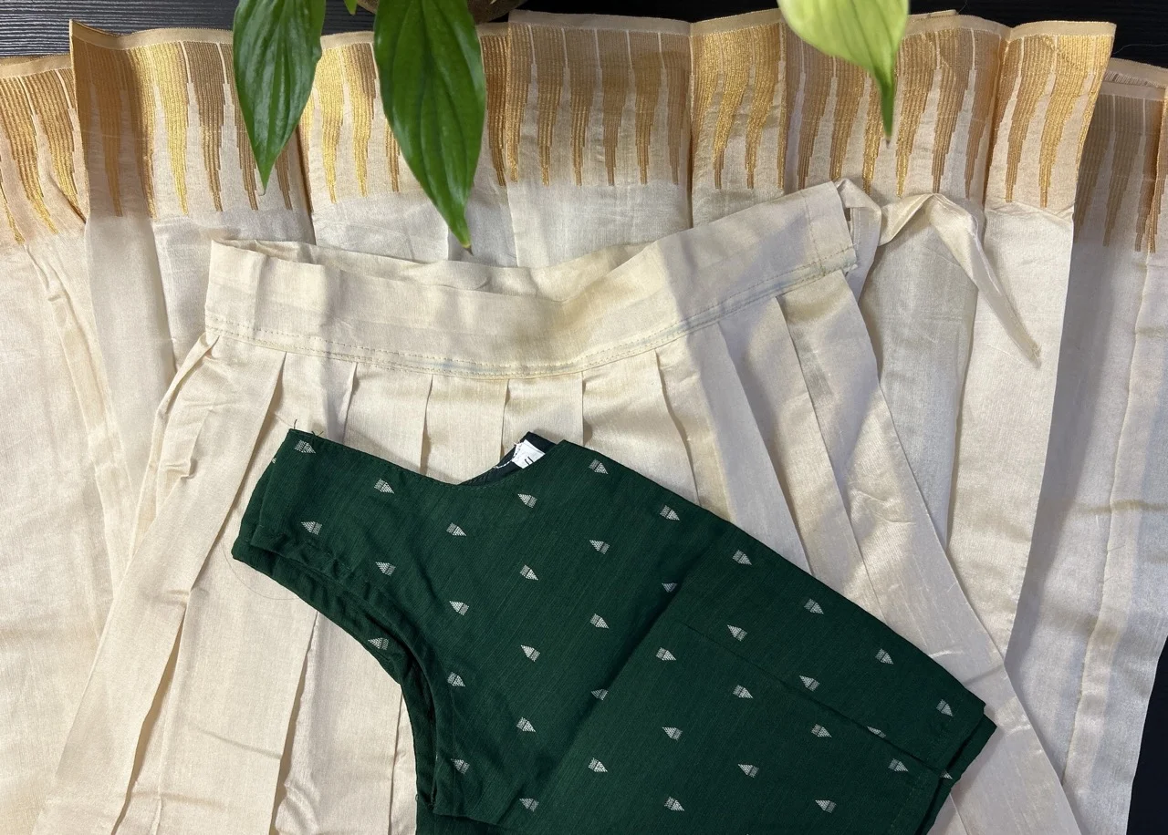 Kids Green Motif Blouse and Skirt Set - Image 2