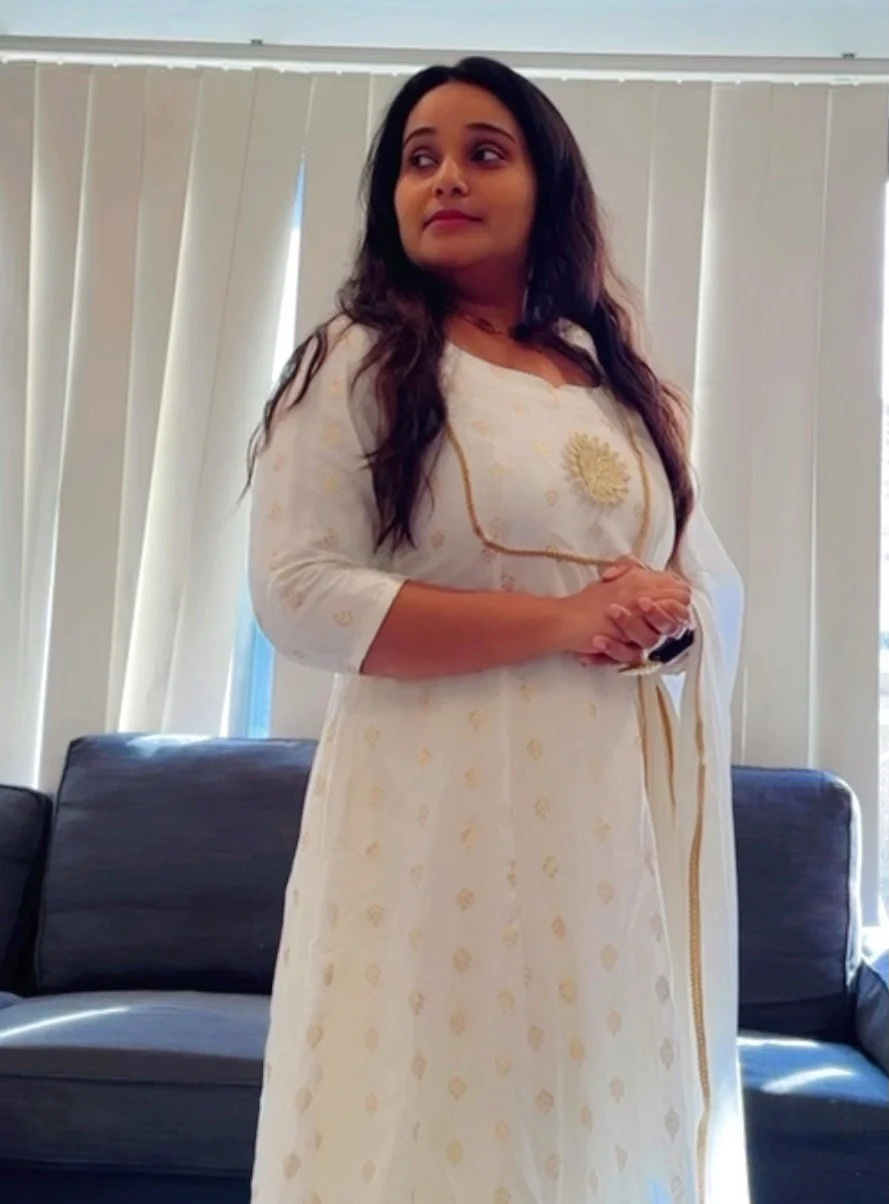  White Anarkali with Gold Floral Motifs and Zari Border