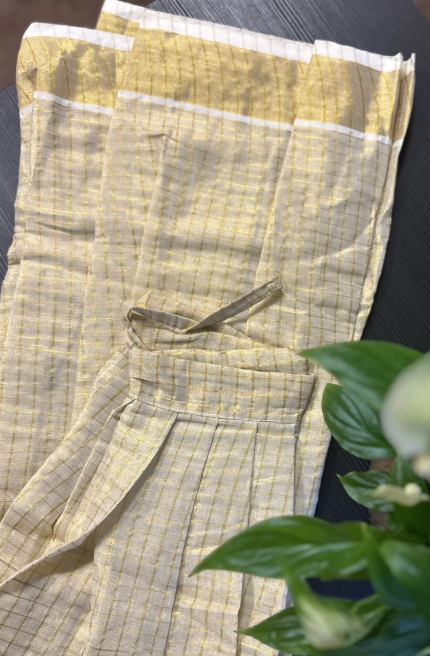 Kids Green Embroidered Top & Cream and Gold Checked Skirt - Image 2