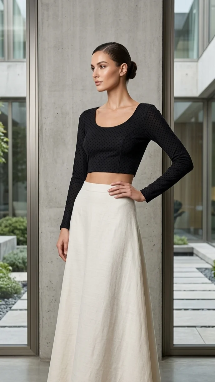  Black Textured Stretchable Blouse with Small Black Motifs