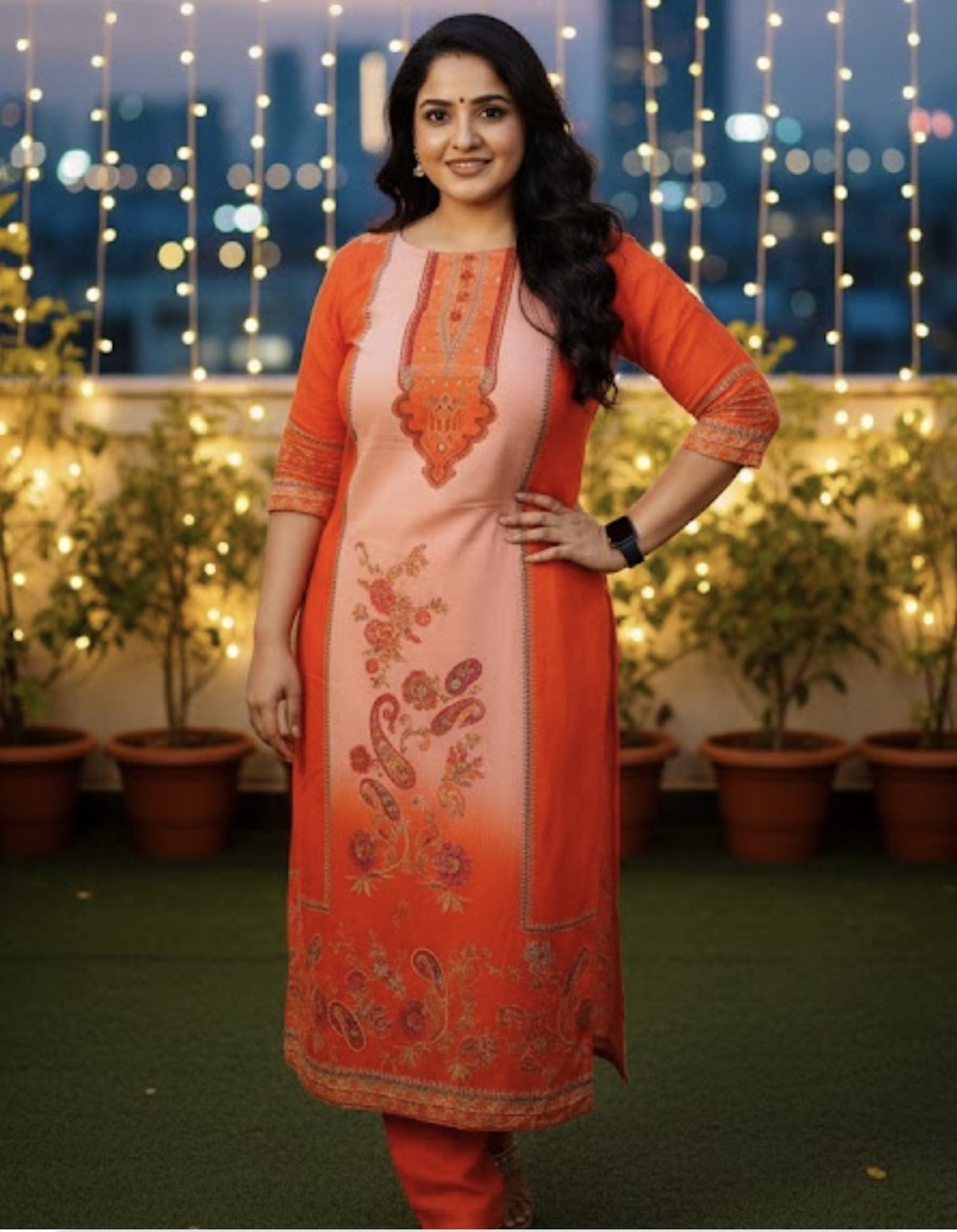  REKHA - Bright Orange and Peach Chinon Salwar Suit