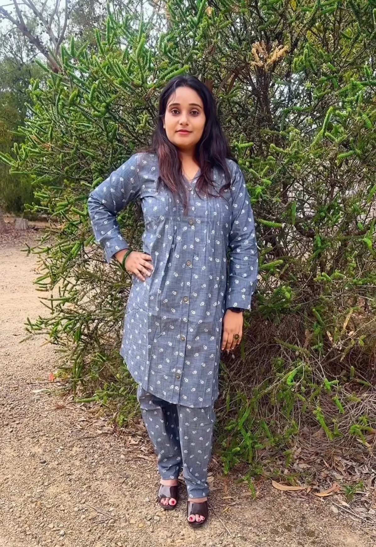 Grey Co-ord Set featuring a Small White Floral Print