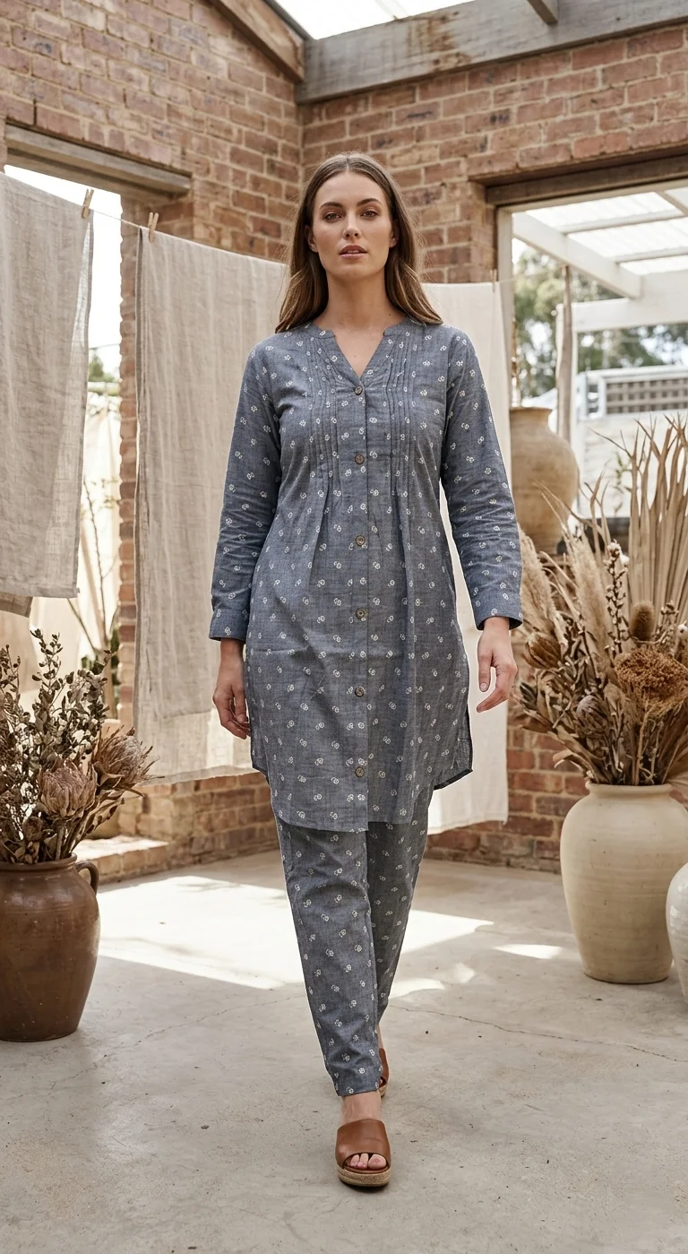 Grey Co-ord Set featuring a Small White Floral Print