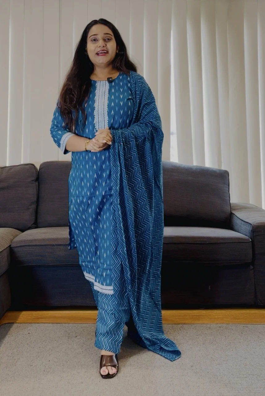 Teal Blue Ikat Print Salwar Suit