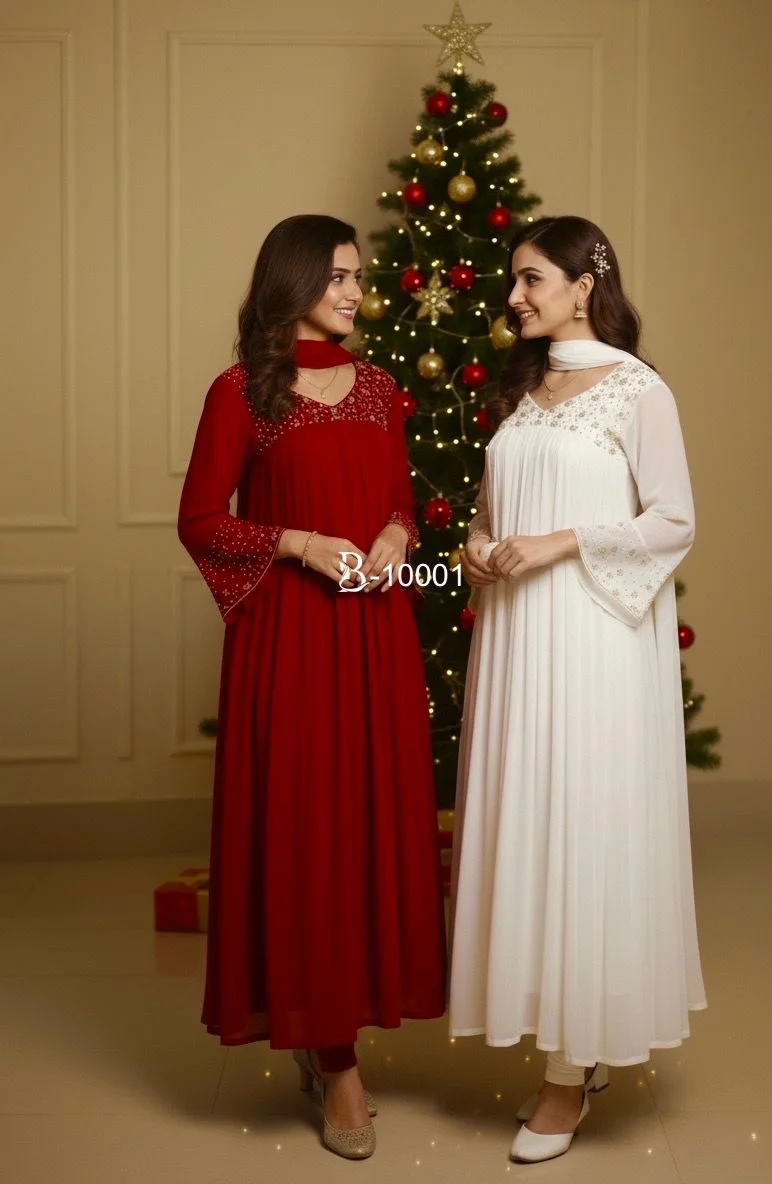 White Premium Georgette Anarkali Suit with a Flowing Silhouette - Image 3