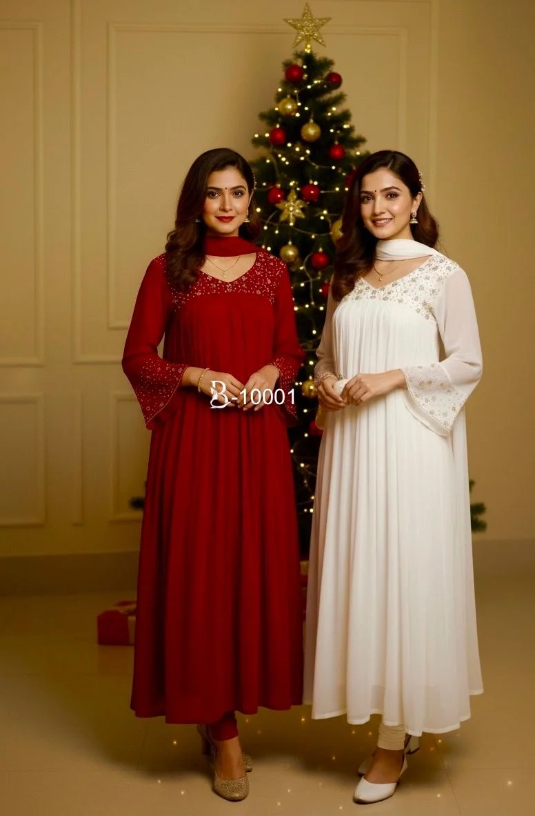 White Premium Georgette Anarkali Suit with a Flowing Silhouette - Image 4