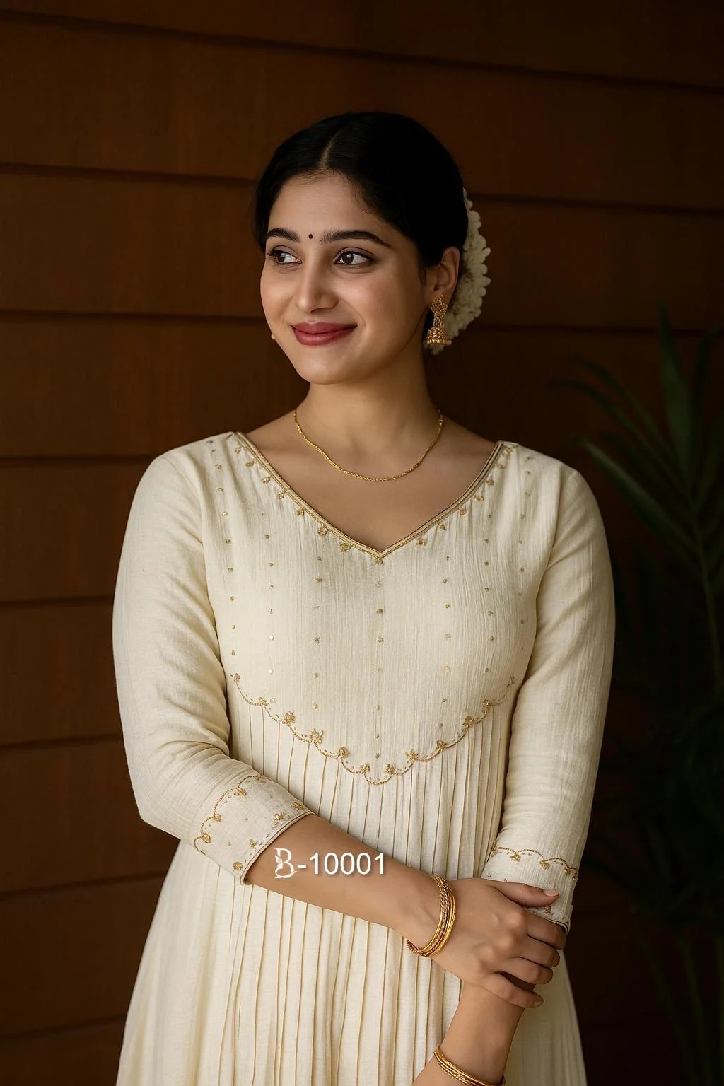 Off-White Badri Silk Kurta with delicate Gold Zari Work and Slub Cotton Straight Fit Pant with dupatta (3 piece)