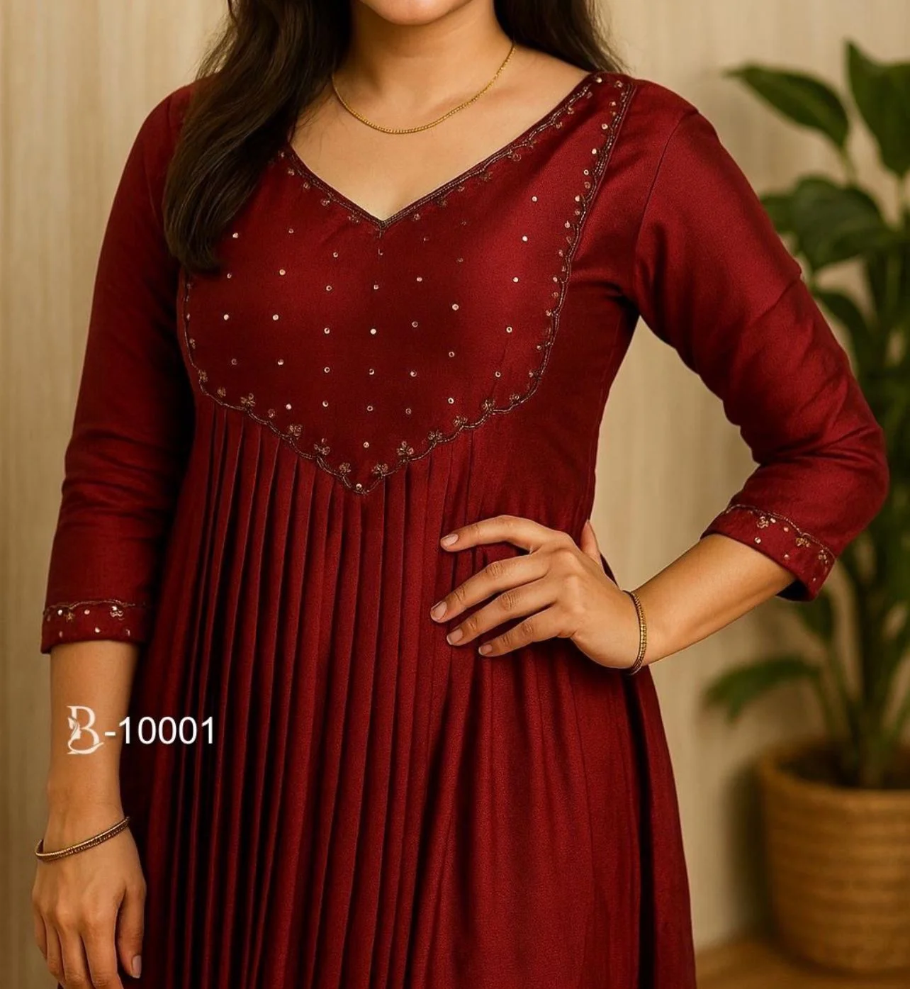 Maroon Badri Silk Kurta with delicate Gold Zari Work and Slub Cotton Straight Fit Pant with dupatta (3 piece) - Image 2