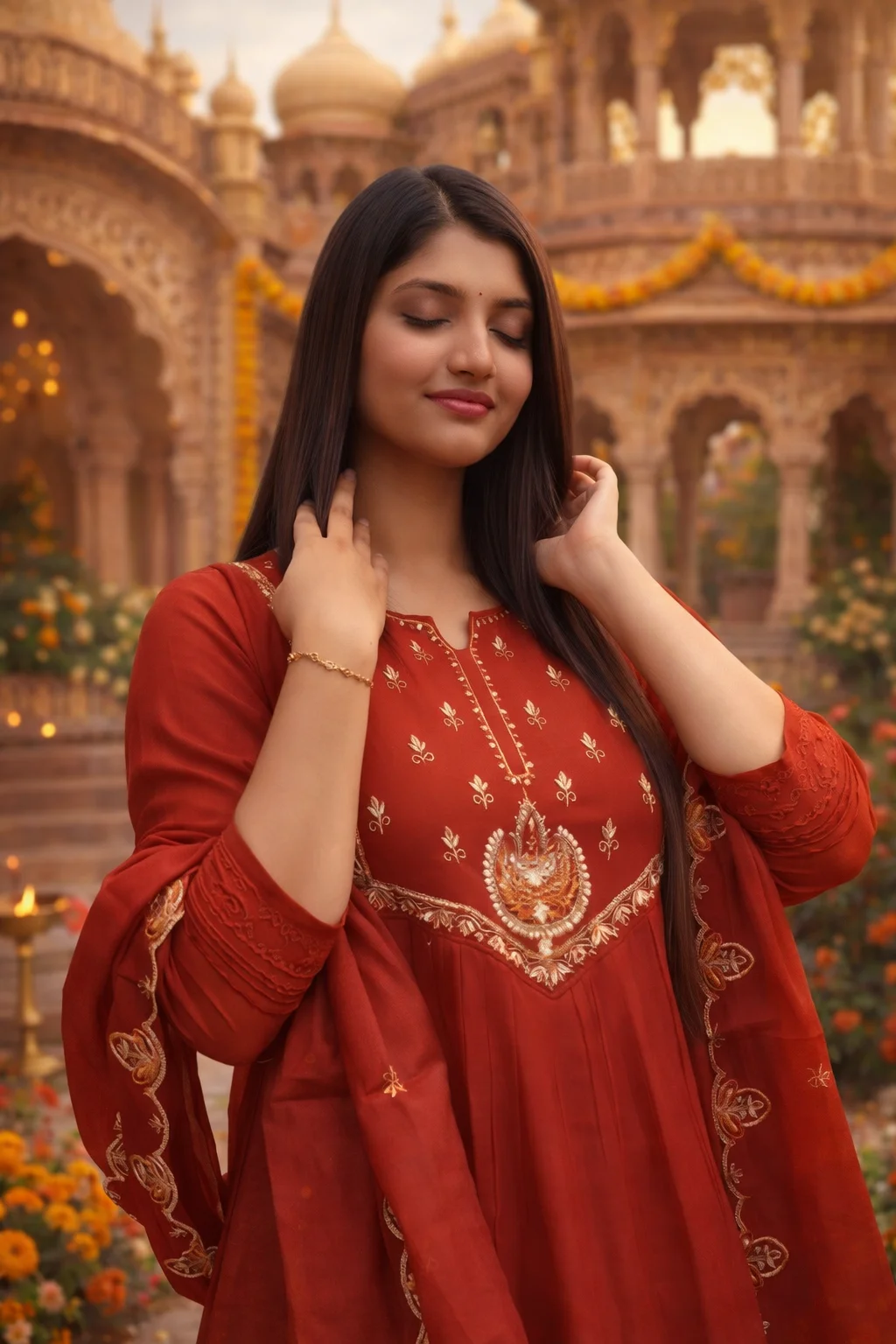 Rust Red Mul Chanderi Anarkali Suit with Sequin Work