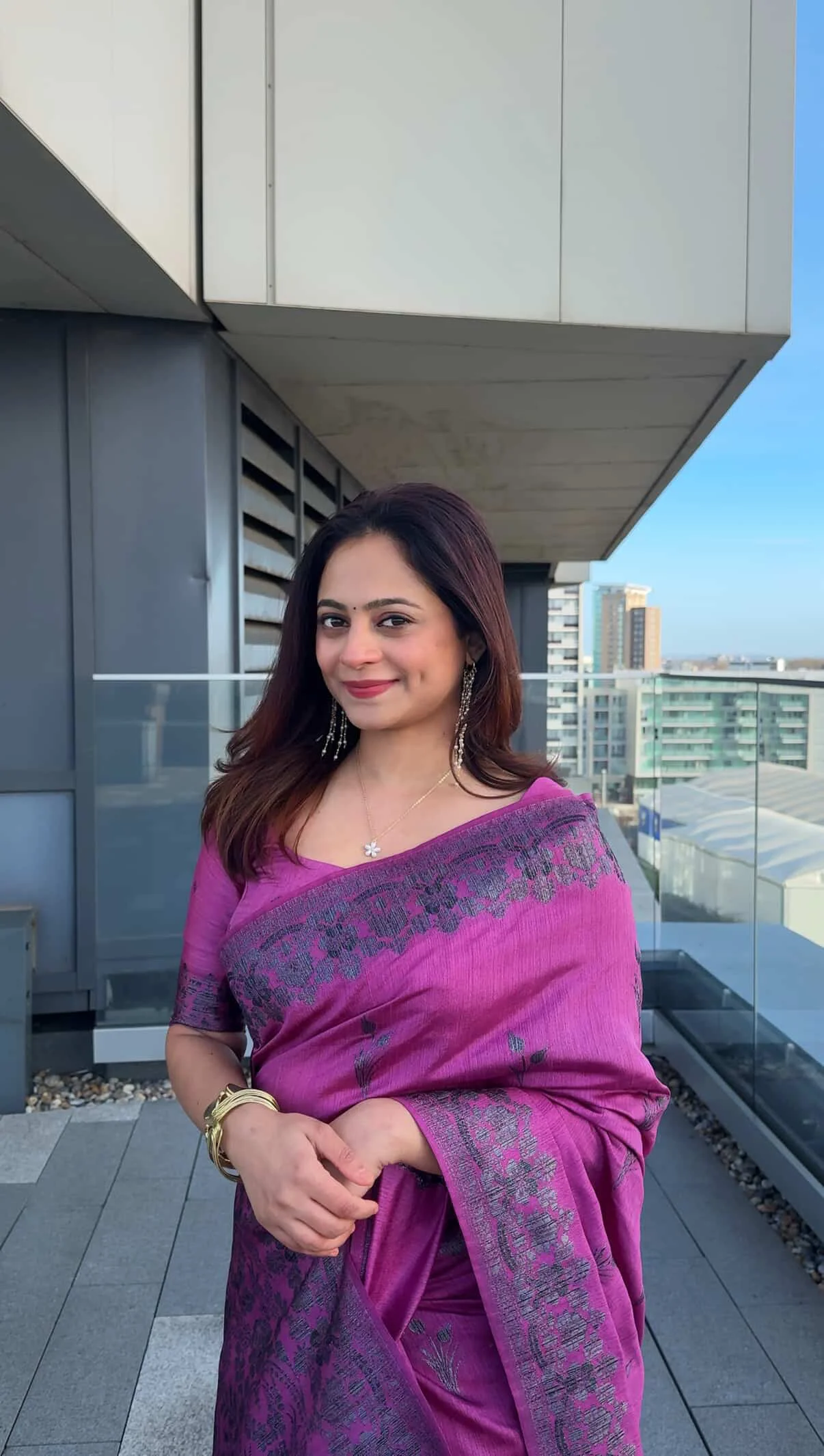 Mauve Georgette Saree with Intricate Silver Floral Border and Matching Blouse